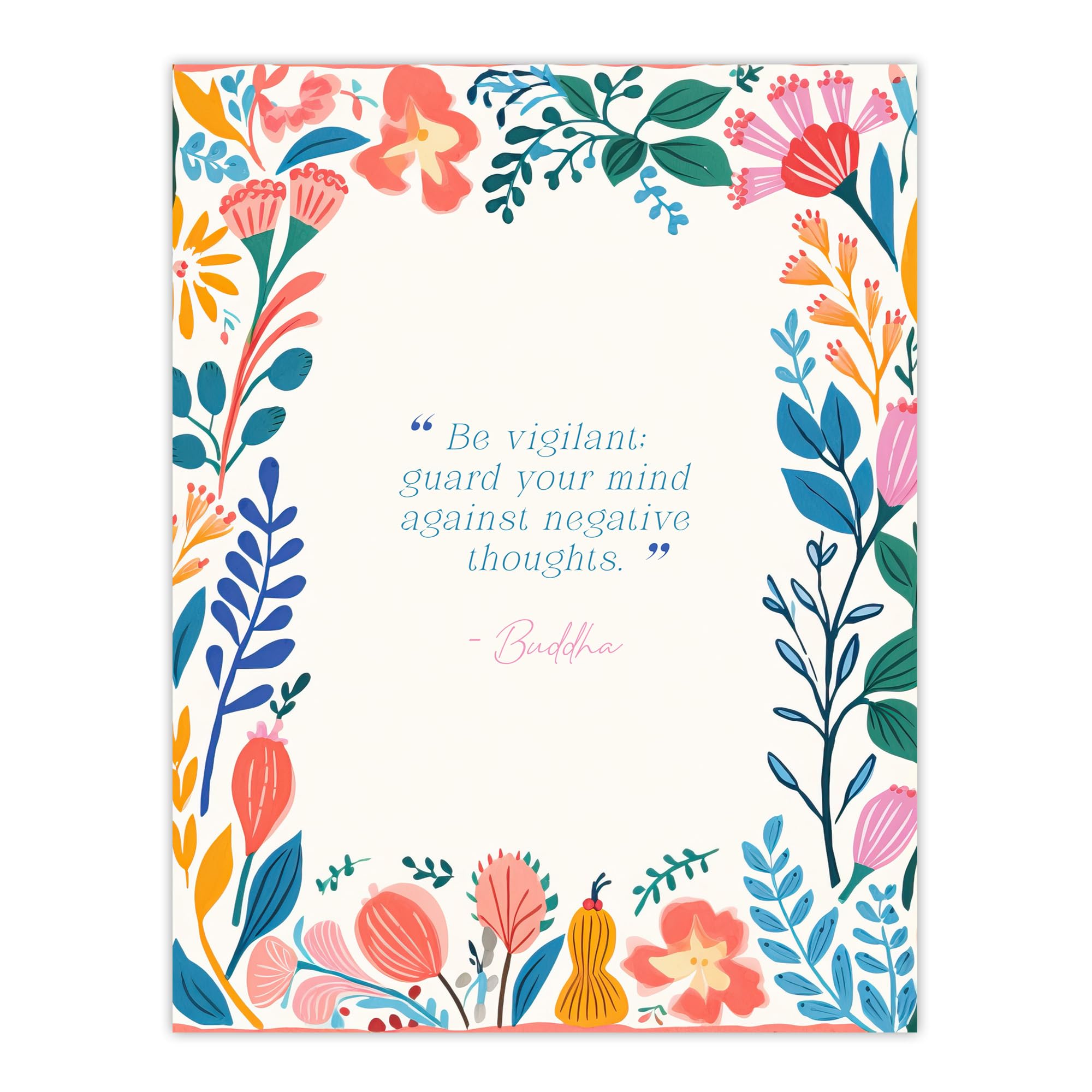 Artery8 Guard Against Negative Thoughts Buddhist Mindfulness Quote Floral Buddha Meditation Enlightenment Vihara Extra Large XL Wall Art Poster Print