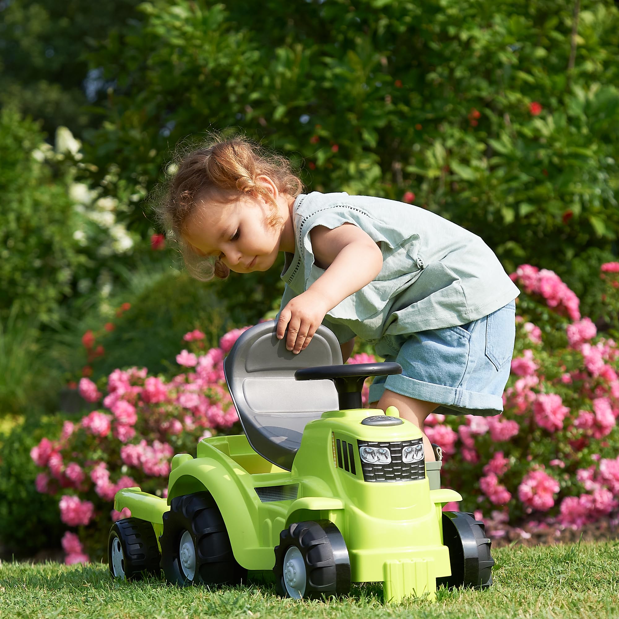 Ecoiffier Toys 4359 – Tractor con Remolque de 85 cm y Accesorios – Juego de Aire – De 12 a 36 Meses – Fabricado en Francia