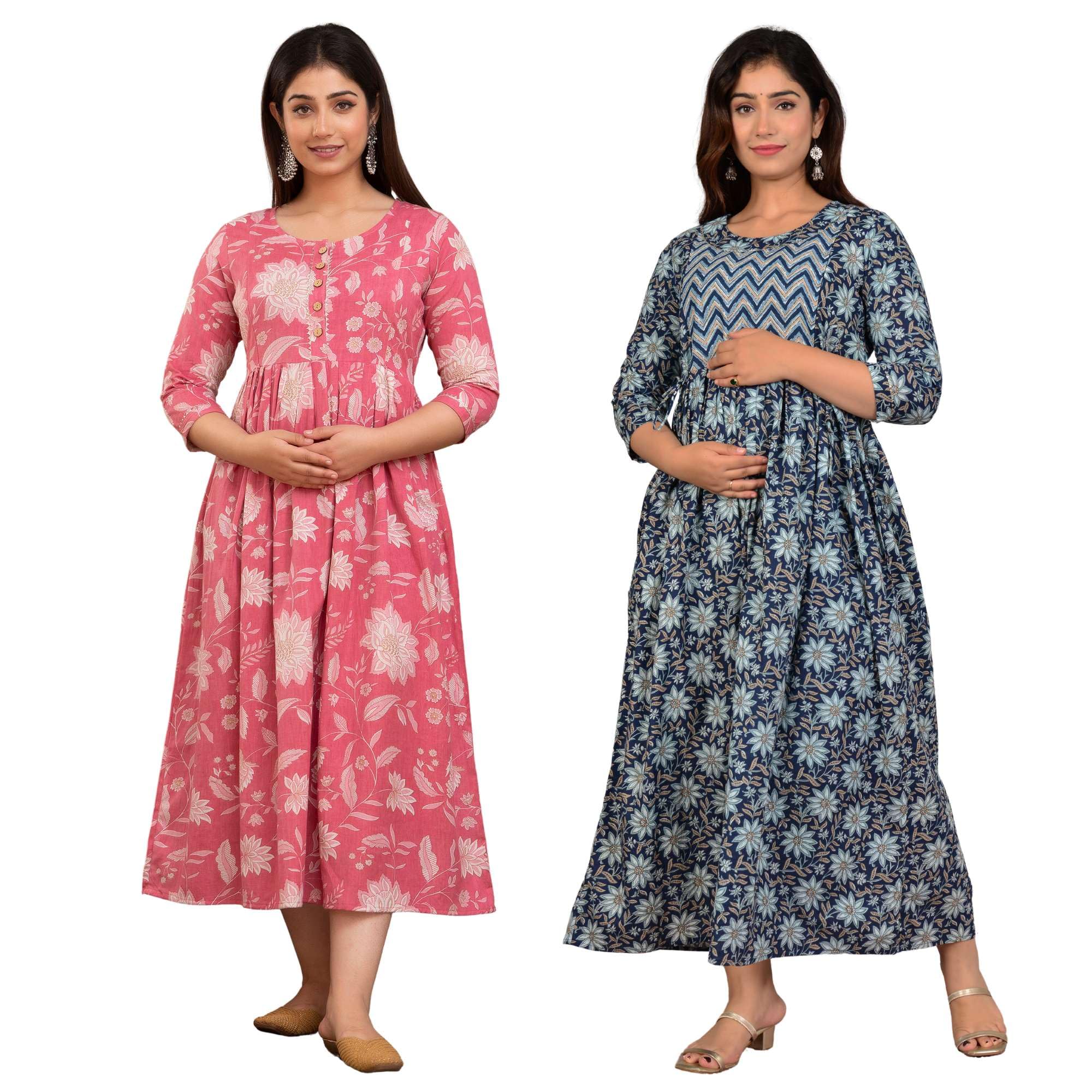Maternity Feeding Kurtis for Women Cotton Pack of 2 | Printed Pregnancy Combo Dresses for Women-image-28
