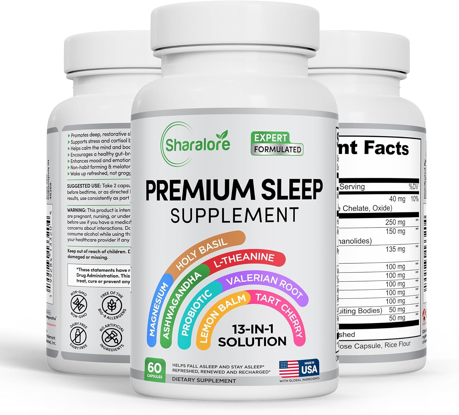 13-in-1 Natural Sleep Aid for Adults – Melatonin-Free Premium Sleep Supplement with Magnesium, Ashwagandha, 5-HTP, Valerian Root & Probiotics – Non-Habit Forming – 60 Capsules 13-in-1 Natural Sleep Aid for Adults – Melatonin-Free Premium Sleep Supplement with Magnesium, Ashwagandha, 5-HTP, Valerian Root & Probiotics – Non-Habit Forming – 60 Capsules