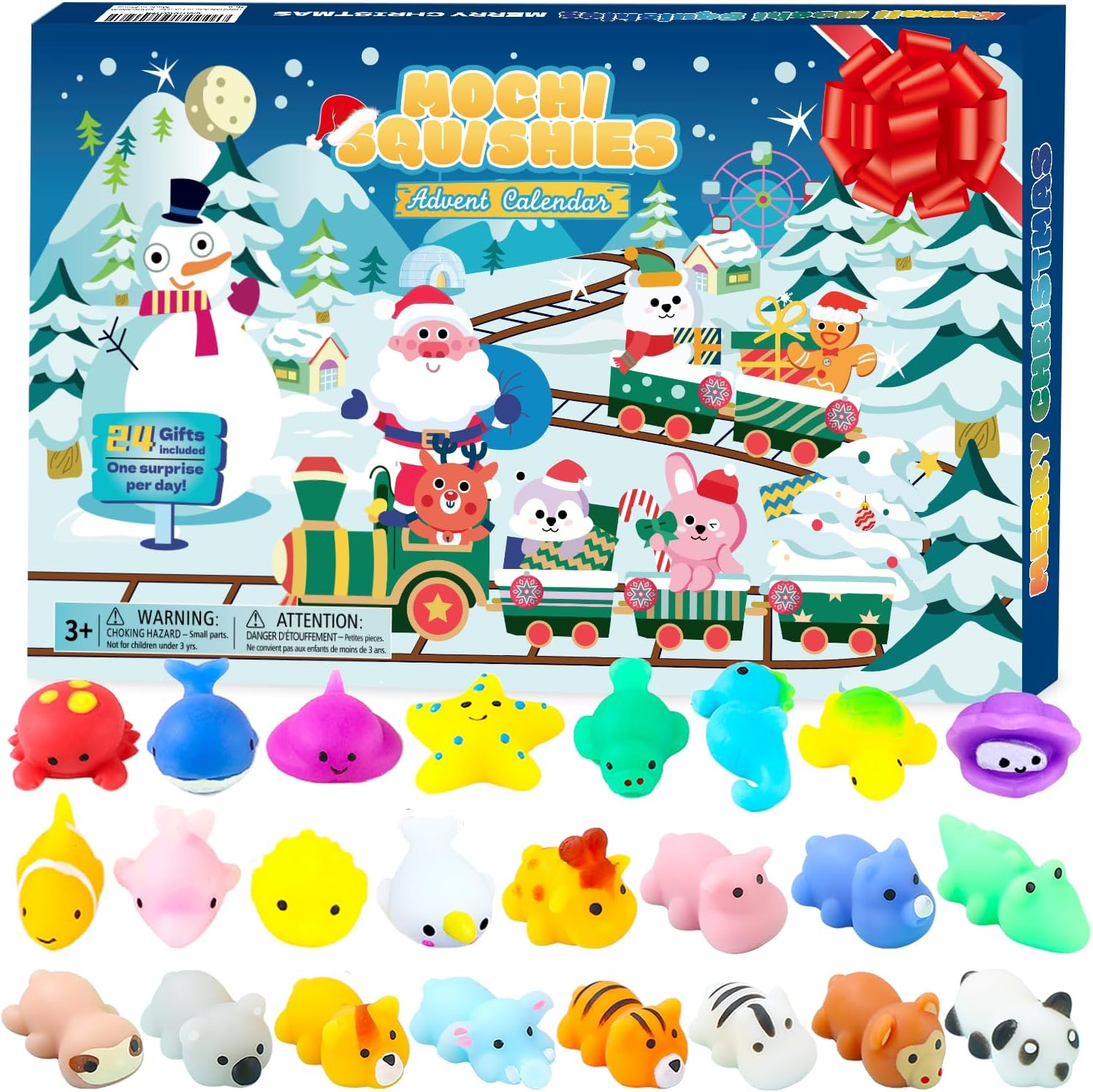 2025 Mochi Squishy Advent Calendar Christmas 24 Days Countdown Advent Calendar Including 24 Cute Kawaii Mochi Animal Squishies Toys for Kids Boys Girls