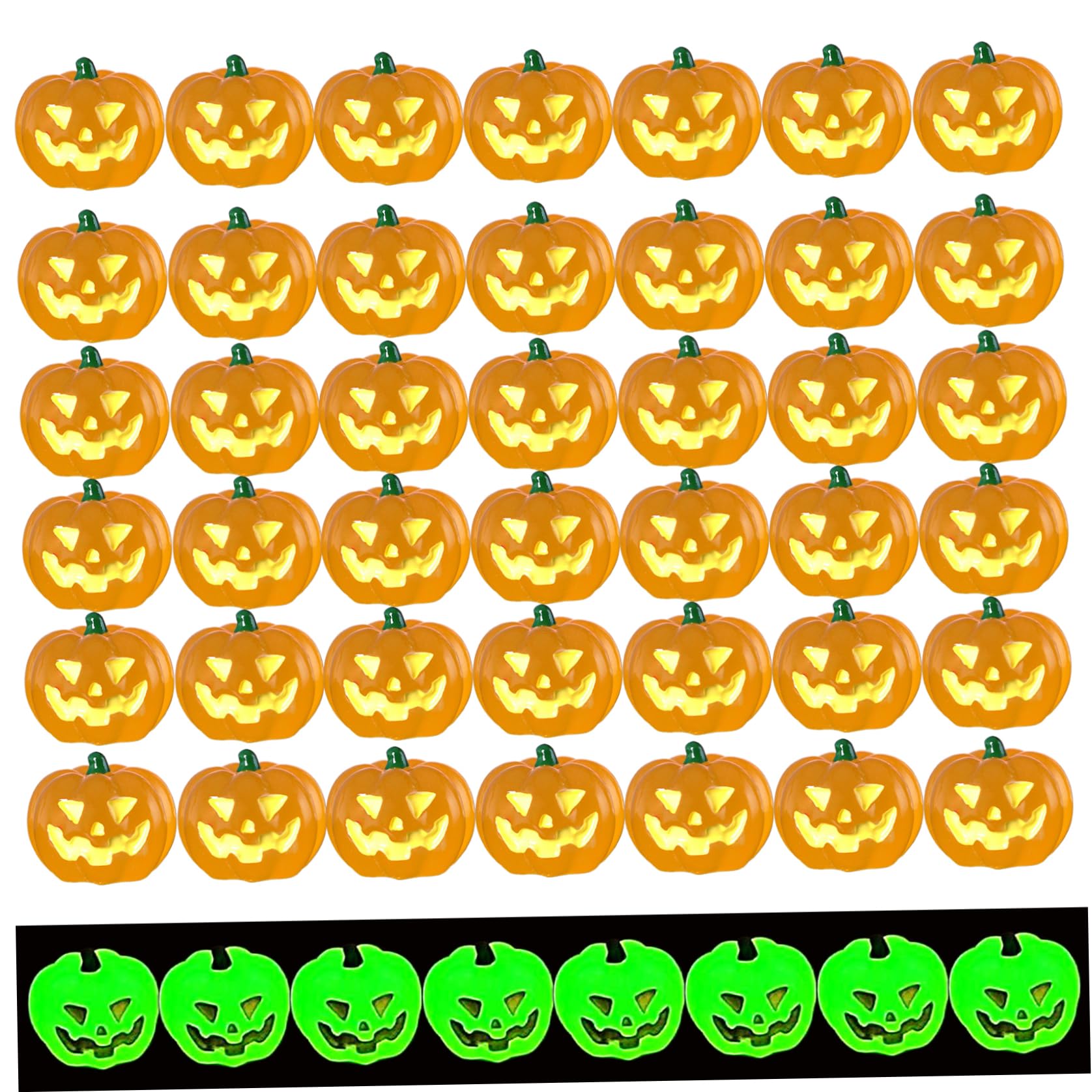 Bemonew Mini Pumpkins 50 Pcs Resin Halloween Figurines for Decorating Luminous Grinning Style Pumpkin Decorations for Halloween, Home, Microlandscape, Garden and Baking decoration