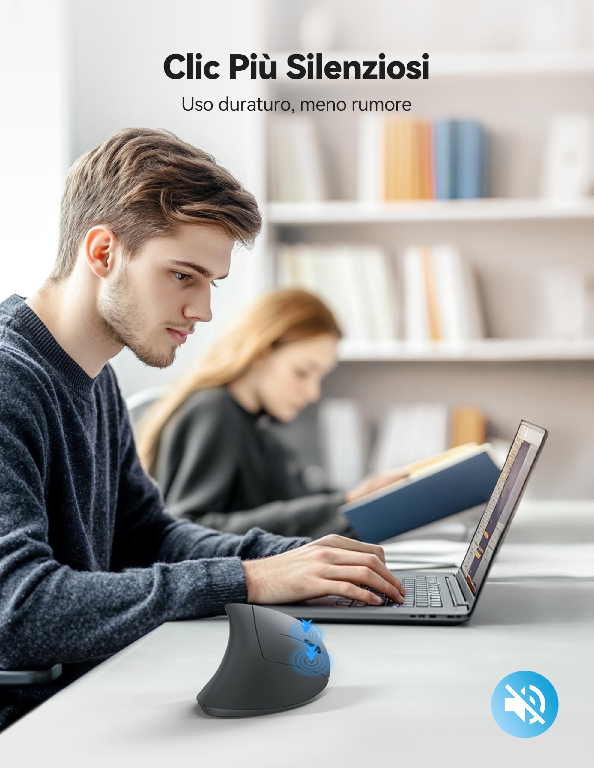 TECKNET Mouse Verticale, Mouse Bluetooth Ergonomico Ricaricabile, Wireless Ottico Right Handed 6 Pulsanti, Multi-dispositivo (BT5.0/3.0+USB-A), 4800 DPI 6 Livelli Regolabili,Ampia compatibilità-Grigio