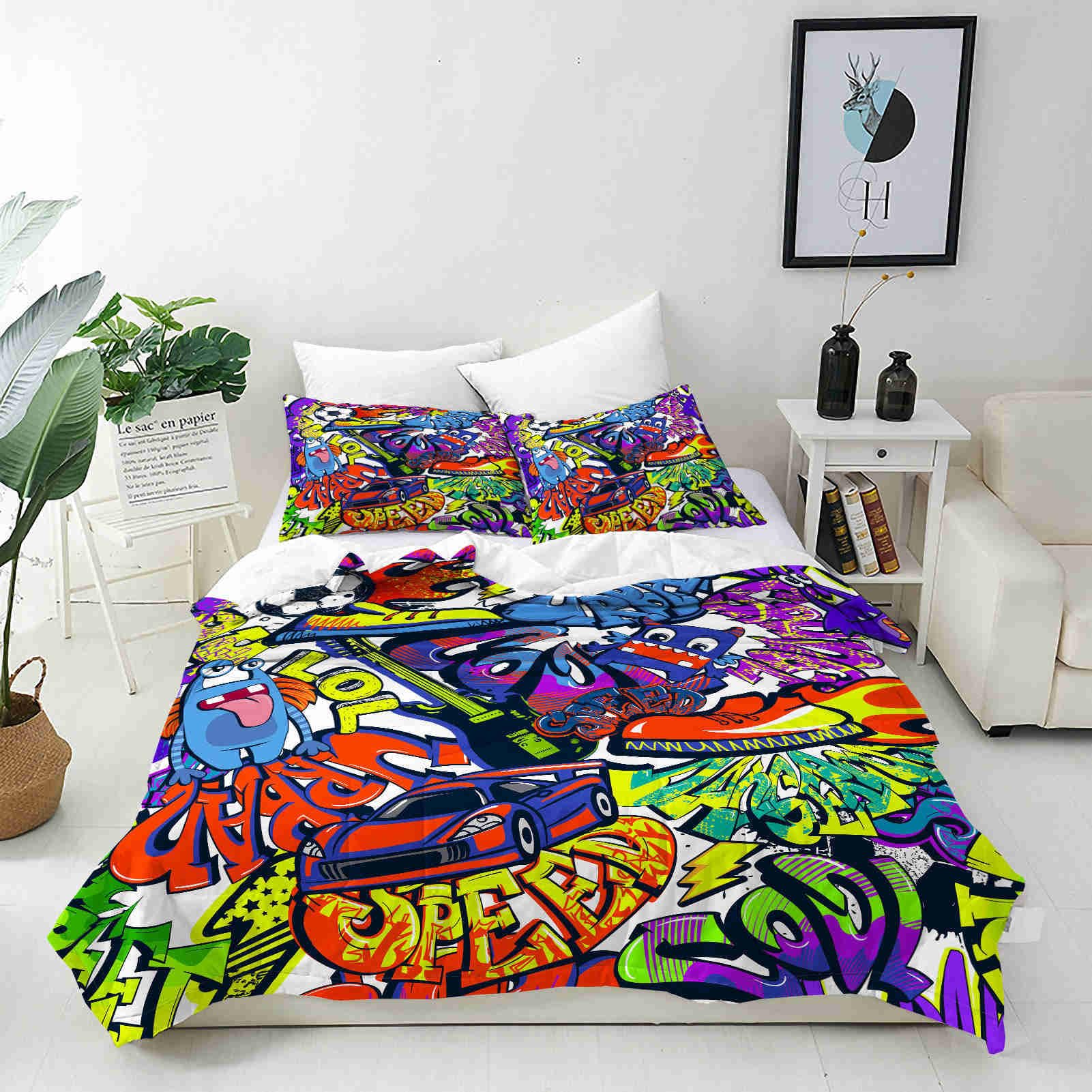 ANHOPE Custom Bedding Set Personalised Size Duvet Cover & Pillowcase Abstract Monster Football Car Graffiti Printed Pattern Customized Quilt Cover for Kids Couple Family Birthday Wedding โ image 1