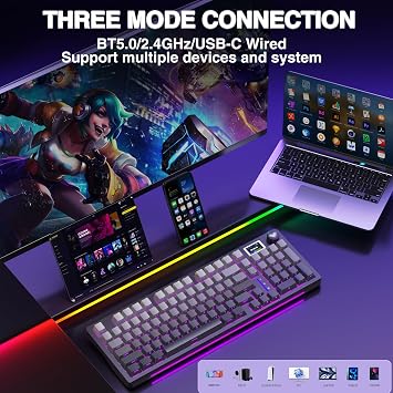 AULA S98 Pro Wireless Mechanical Keyboard with Screen & Knob,2.4GHz/USB-C/BT5.0 Hot Swappable Creamy Keyboard,Pre-lubed Linear Switches,Side Printed PBT Keycaps,RGB Backlit Gaming Keyboards