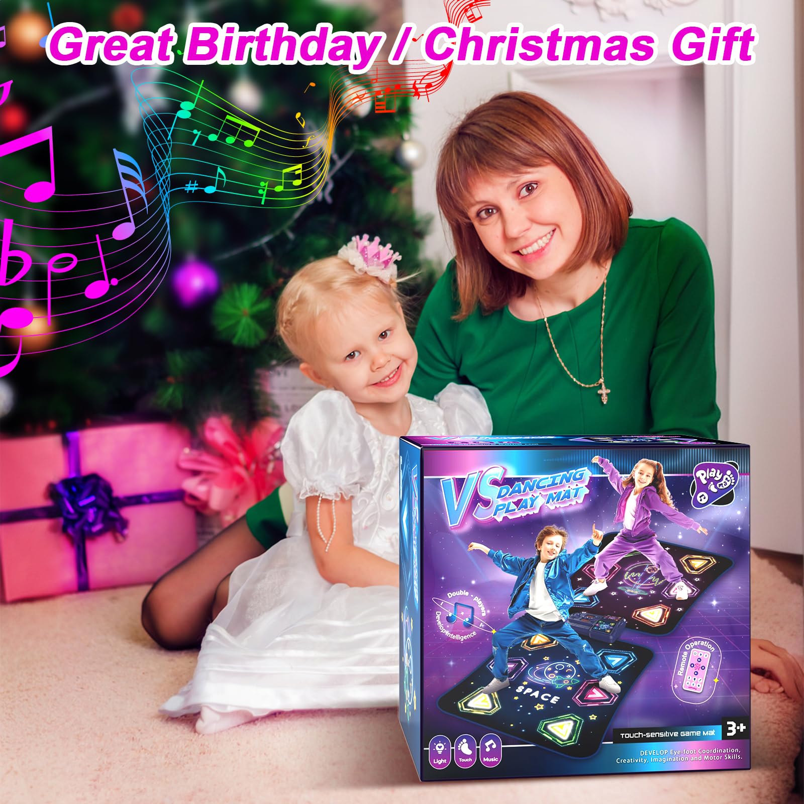Juguetes de baile para niñas de 3 a 12 años, 2 jugadores con 12 botones iluminados y 5 modos de juegos, juguete de baile Bluetooth para niñas de 5 a 7 años, regalos de cumpleaños de Navidad para niños 6