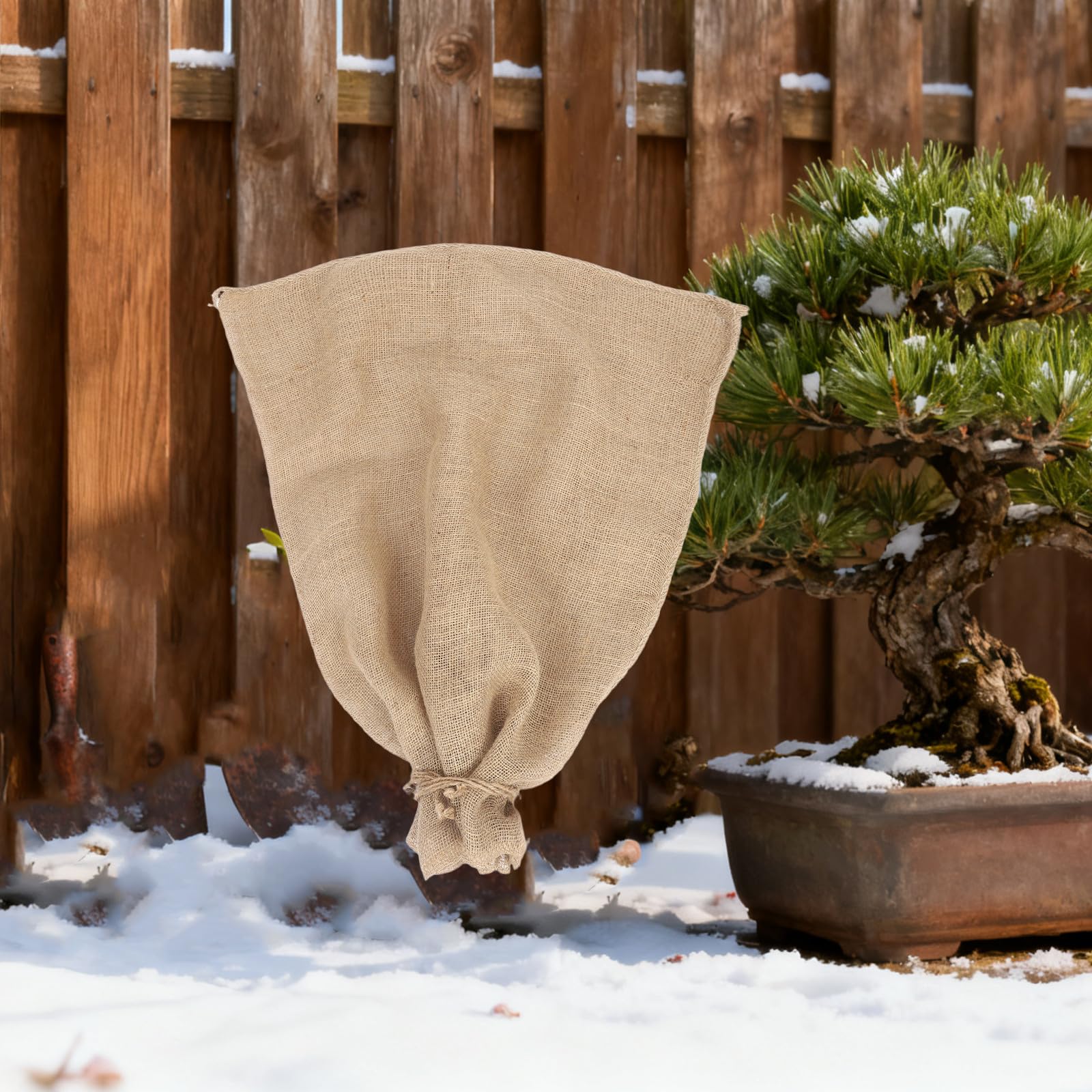 2 Pezzi di Copertura Invernale per Piante in Iuta con Coulisse - 39,3x31,44 Pollici, Sacco di Iuta Riutilizzabile, Protezione antigelo per Piante, Alberi, arbusti e Frutta da Esterno