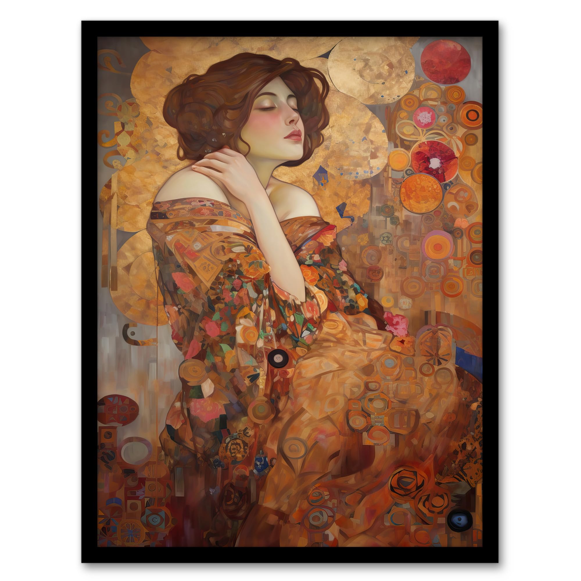 Artery8 The Dreamers Gustav Klimt Inspired Portrait Of A Woman Artwork Framed Wall Art Print 18X24 Inch
