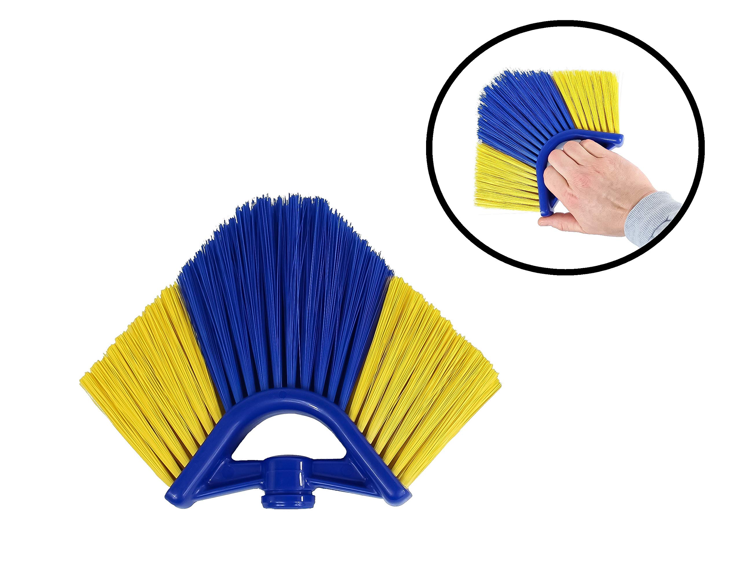 Scopa angolare telescopica per grondaia, scopa triangolare, 4 m, asta telescopica con filettatura a vite, lavabile, setole in plastica lavabile