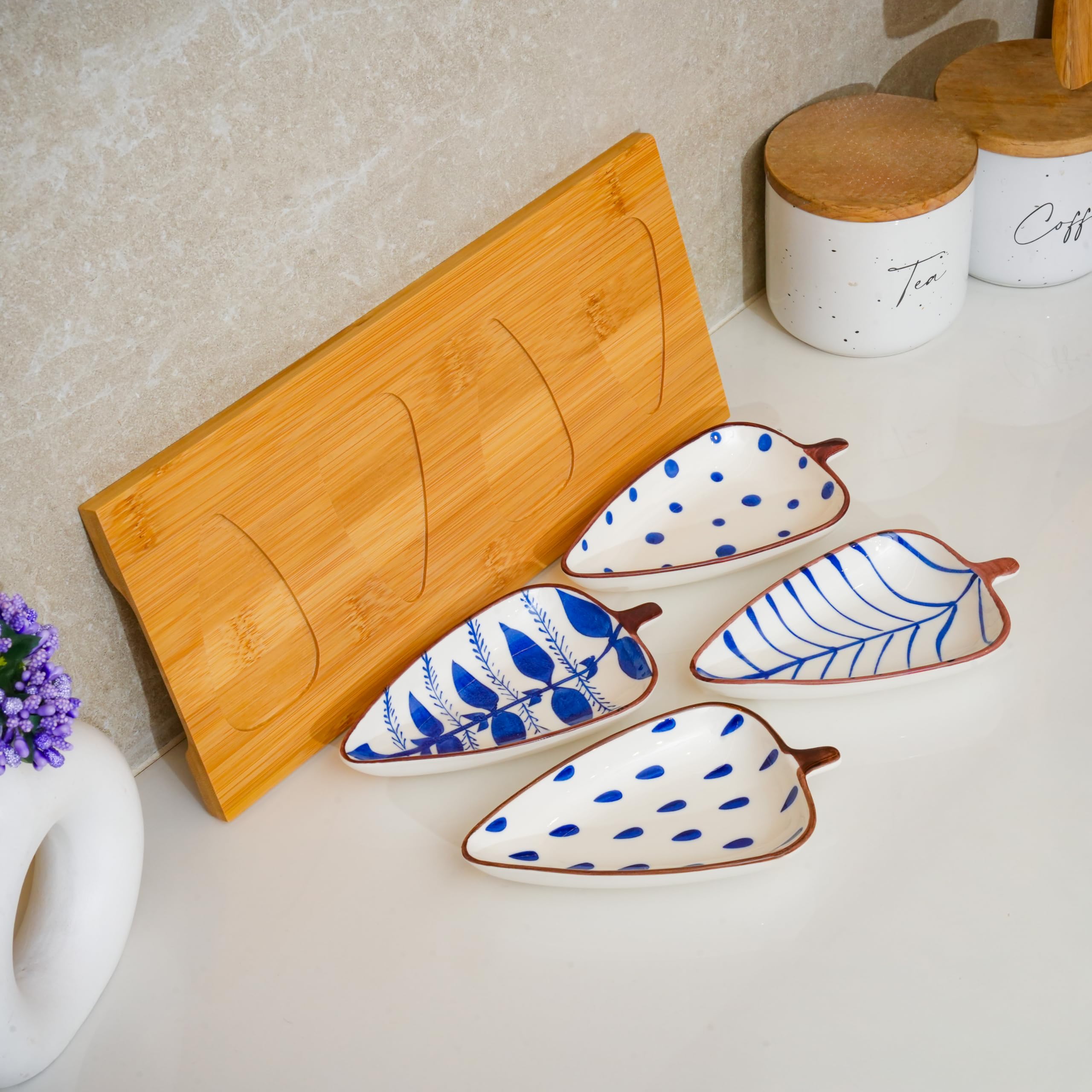 NYRWANA Leaf Bowls - Set of 4 Ceramic Plates -3
