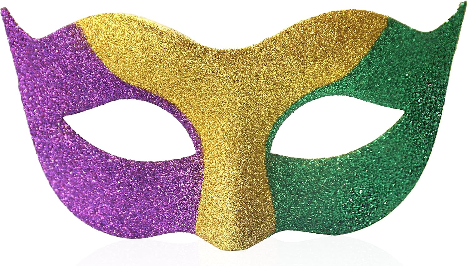 Wildarms Halloween Masquerade Eye Mask Venetian Eyemask | Glitter masquerade eye mask features a classic venetian shape and adjustable back ribbon straps for a secure fit