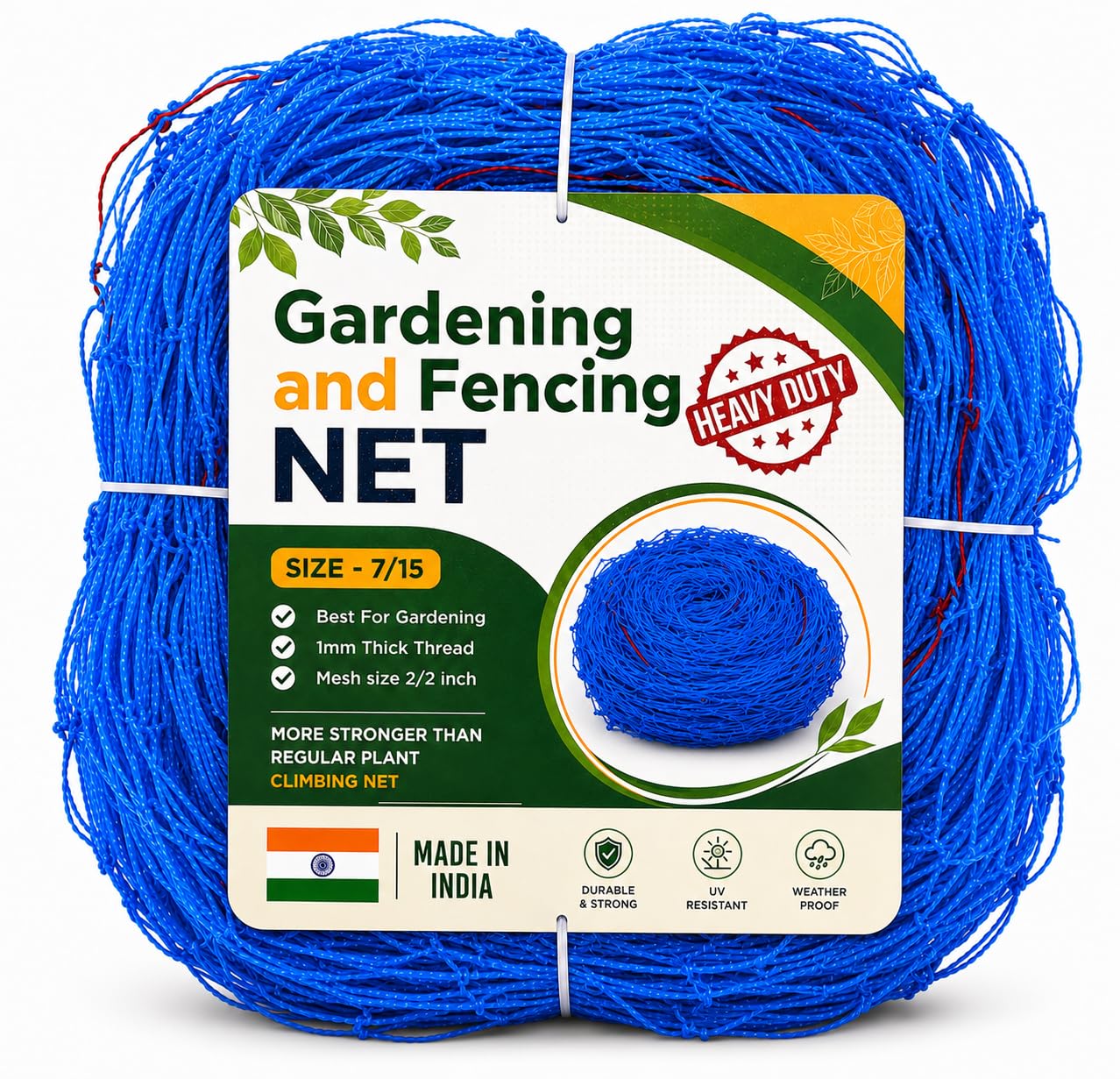Heavy Duty Gardening and Fencing Net, Size 7/15, Blue | 1mm Thick Thread, 2/2 Inch Mesh Size, UV Resistant, Weather Proof, Plant Climbing Net-image-38