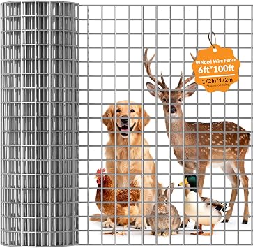 Welded Wire Fence 1/2x 1/2 6ft x 100 ft,Vinyl Coated Welded Wire Mesh Roll,16GA Heavy Duty Galvanized Chicken Wire Fencing, Hardware Cloth for Yard Vegetable Protection Goat & Poultry Netting