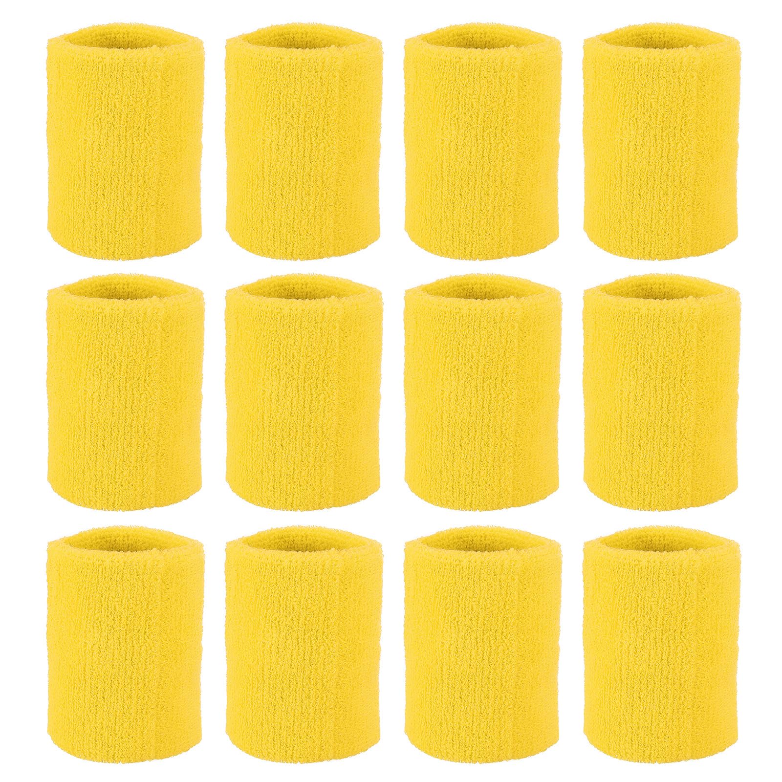 PATIKIL Sports Wristbands 8x8cm, 12 Pcs Wrist Sweatband Absorbent Cotton Terry Cloth Wrist Bands for Competitions Tennis Basketball Working Out Athletic Running, Yellow