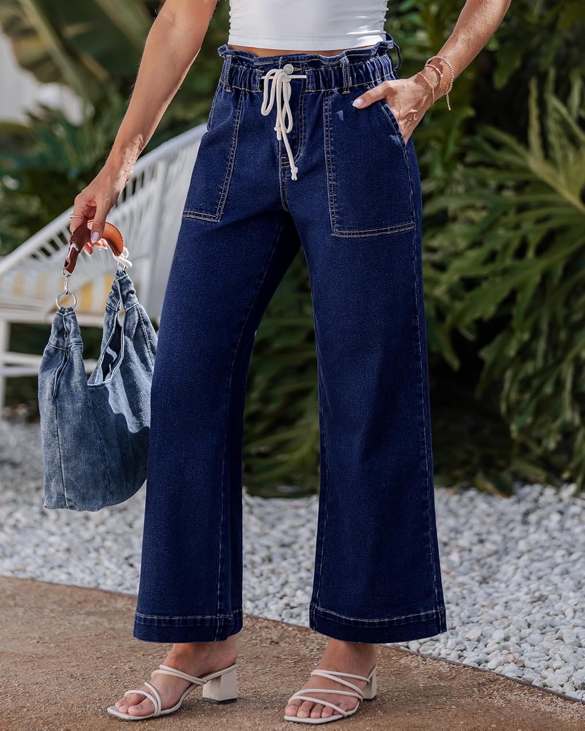 luvamia Wide Leg Jeans for Women Trendy High Waisted Elastic Waist Paperbag Drawstring Stretchy Denim Pants Trouser Jeans - Image 2