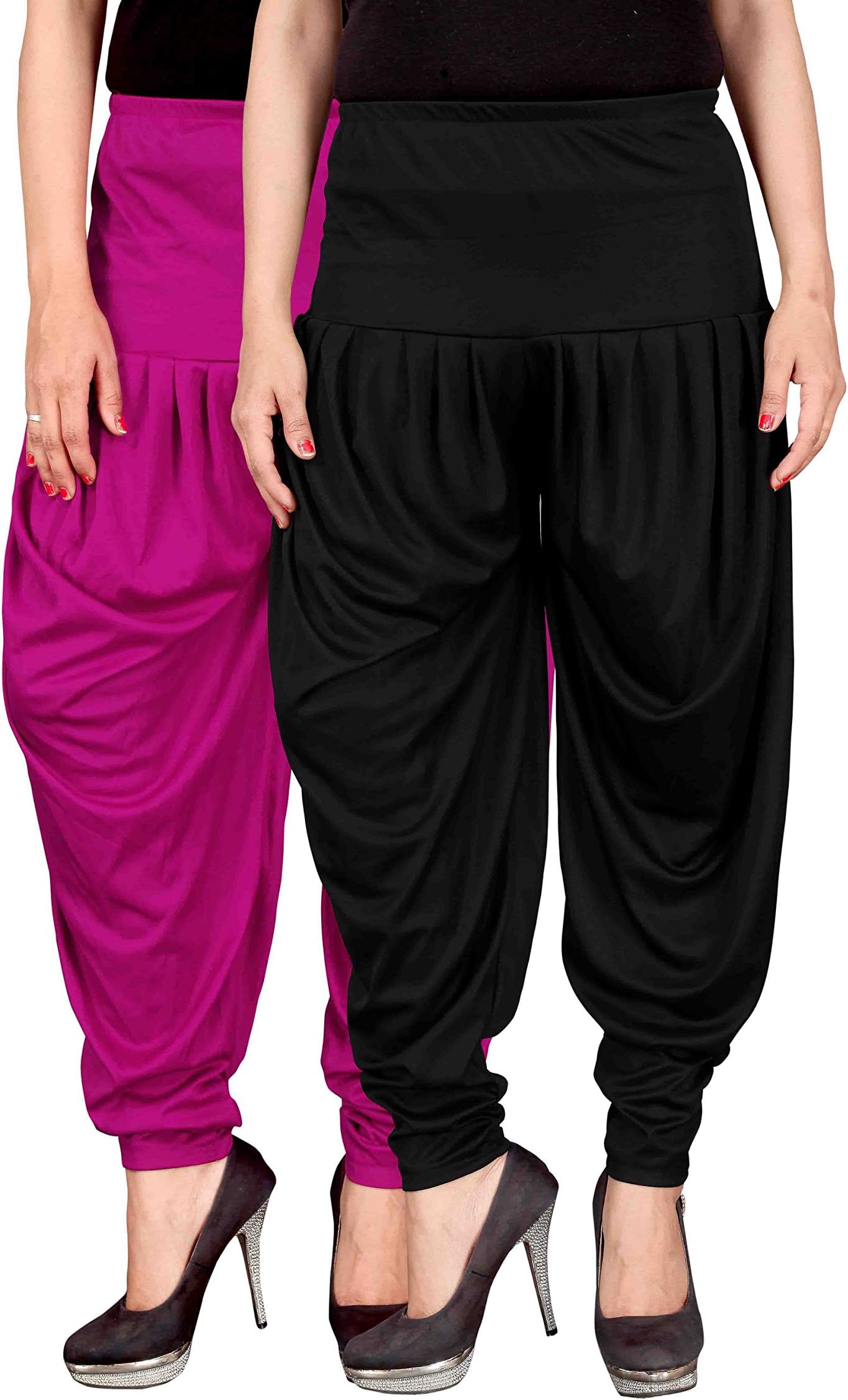 Women's Lycra Dhoti Patiala Salwar Harem Pants Combo Pack of 2_CTD_F_FREESIZE With Free Triangular Delicate Seed Beads Handmade Earrings