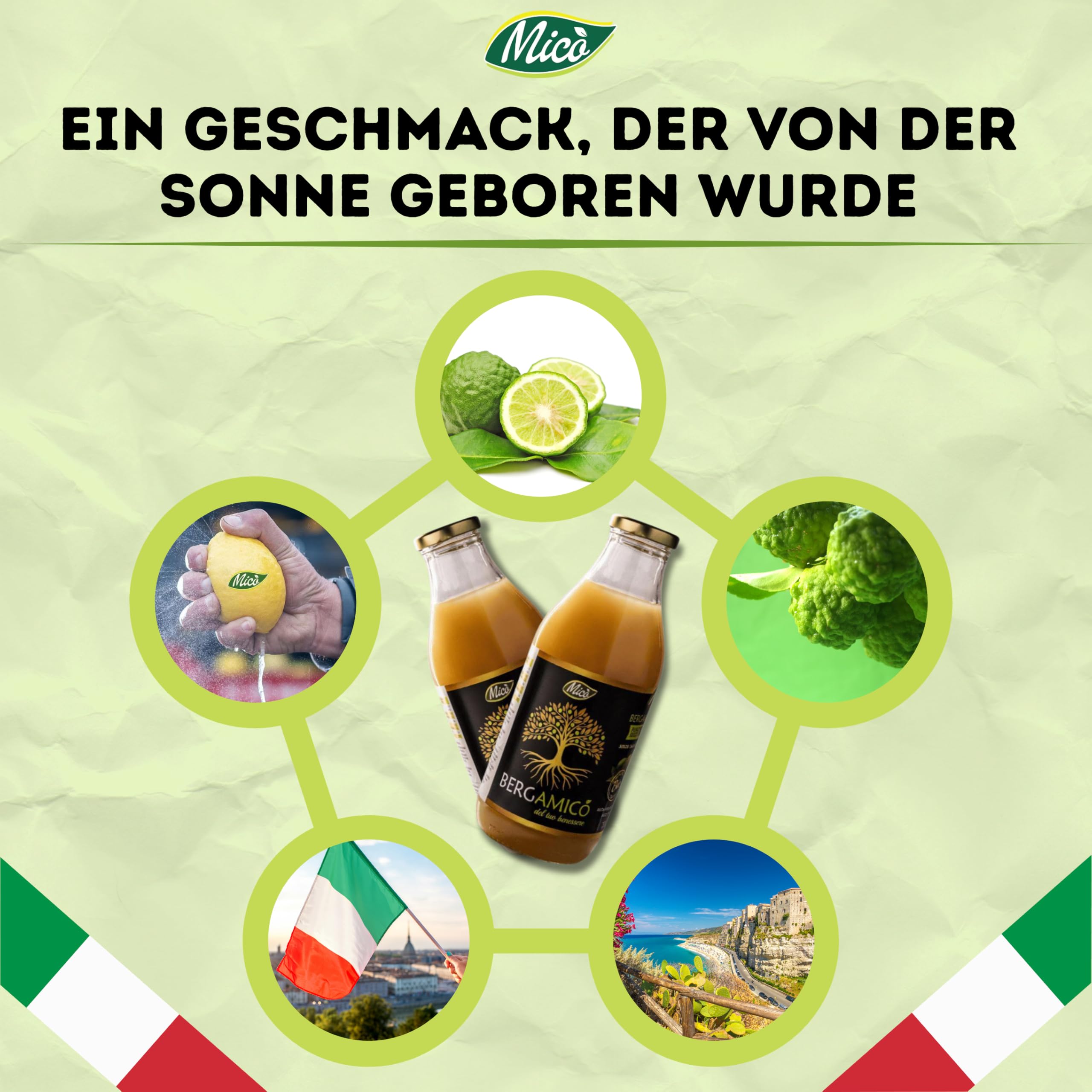 Bergamicó Bergamottensaft Kalabrien 750 ml NFC Saft Nicht Aus Konzentrat Naturbelassener Mechanisch Kaltgepresst