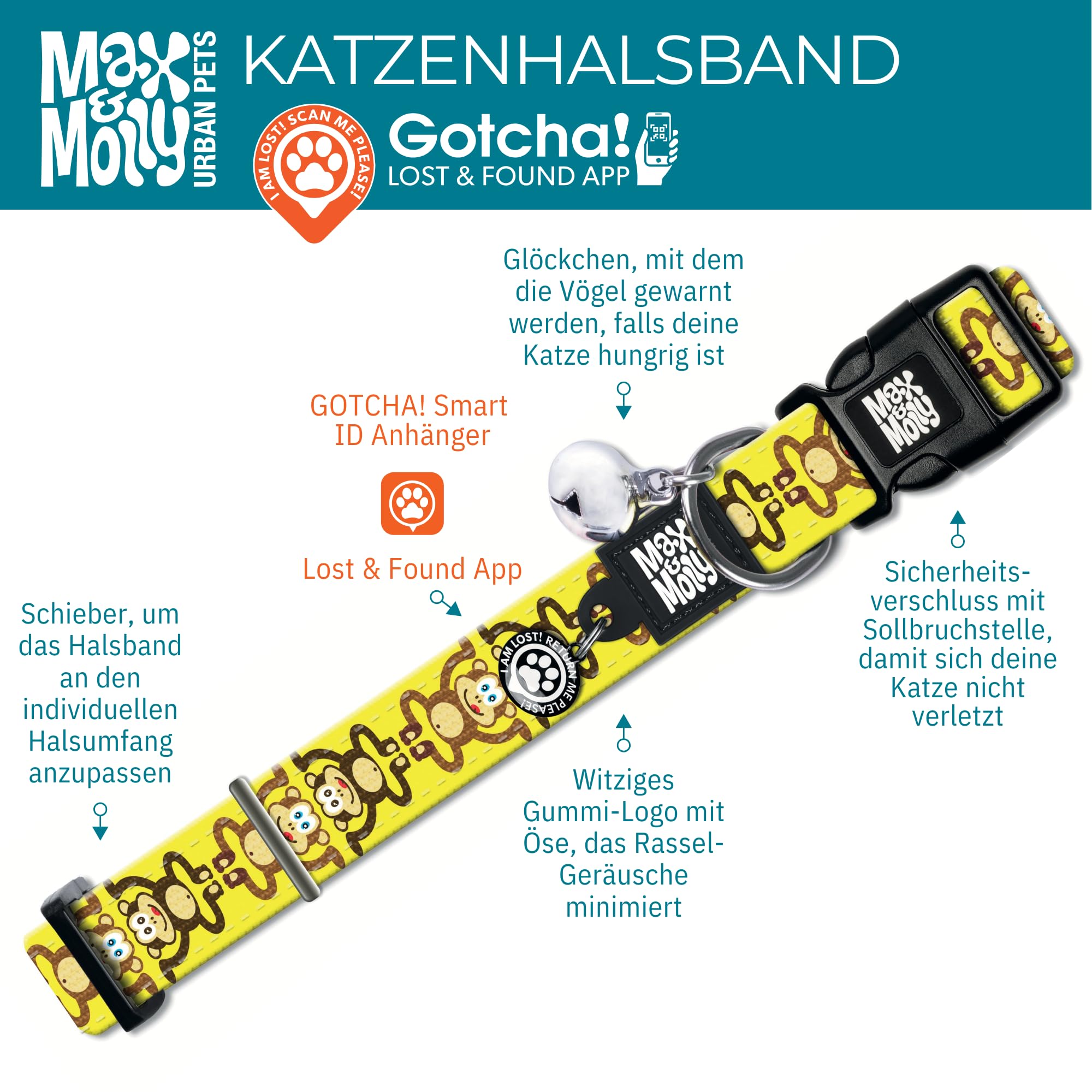 Max & Molly Gotcha! Smart ID Cat Collar Aloha, 1 Size - Image 4
