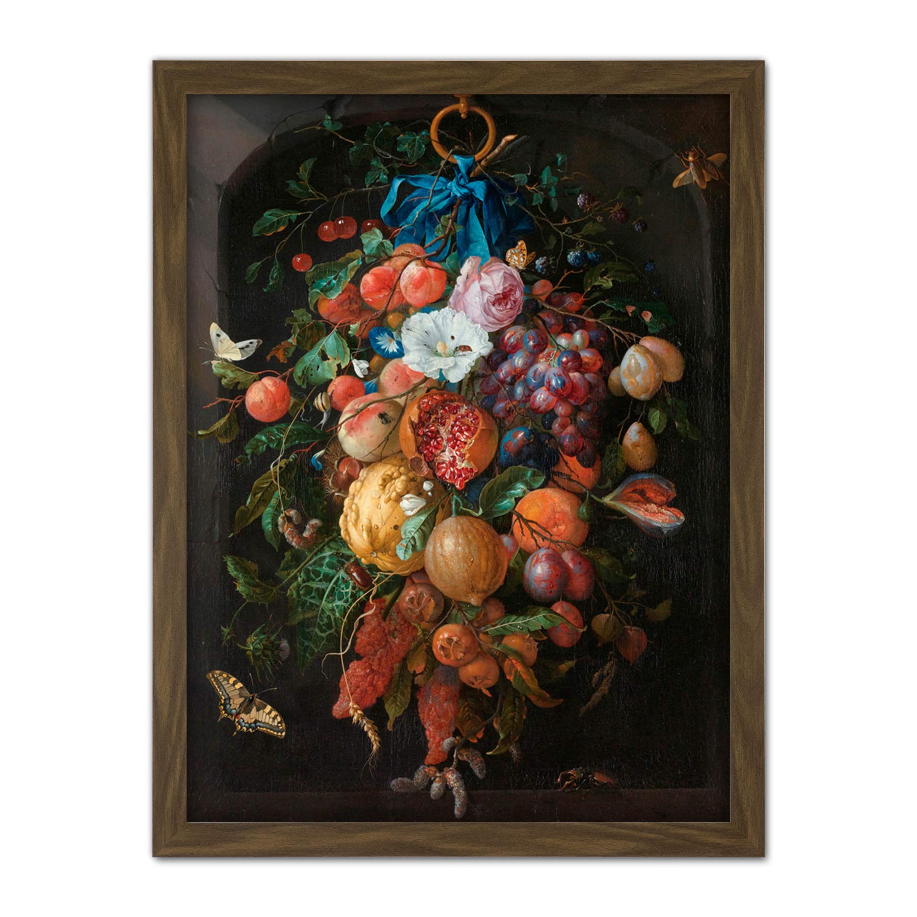 Artery8 De Heem Still Life Festoon Of Fruit And Flowers Artwork Framed Wall Art Print 18X24 Inch
