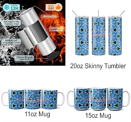 Miniatura 8 de Blue Kaleidoscope Flower Badge Reel - Retractable Id Holder Personalized Nurse Gift - You Choose Custom Fonts, Design Size and Decorative Frame