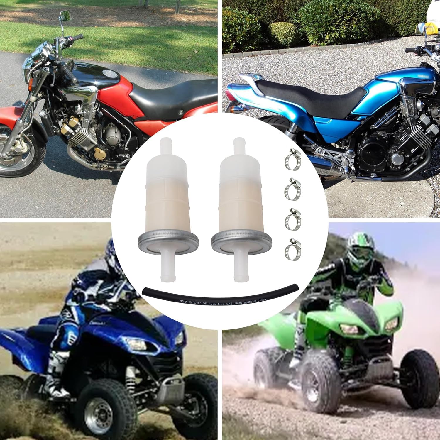Strongthium Filtr Paliwa 8mm 5/16 49019-1055 z Wężykiem odpowiedni do Kawasaki Mule Ninja ZX6 ZZR600 Yamaha Virago 535 V-Star Kosiarki Traktorka Silnik Gaźnikowy Zestaw