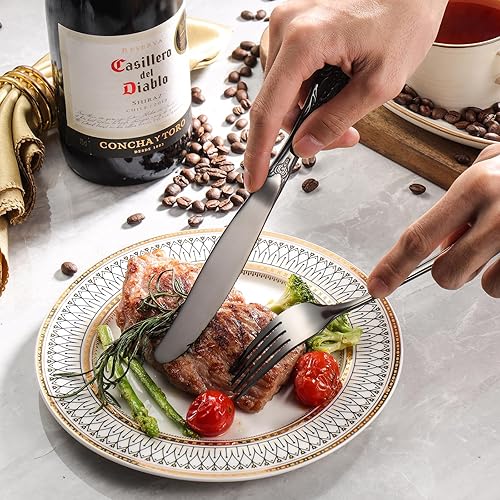 Miniatura 10 de Poylim - Juego de cubiertos de acero inoxidable, 8 unidades, color dorado