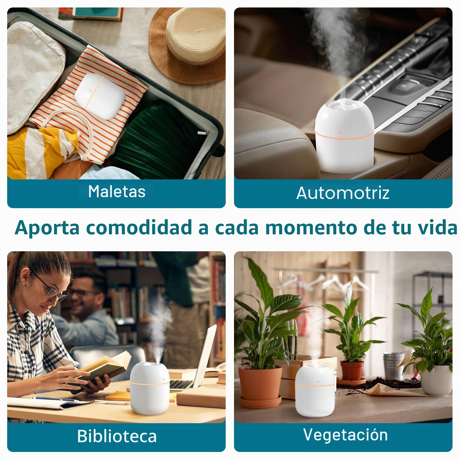 Humidificador portátil pequeño, humidificador personal USB de escritorio para coche, oficina, dormitorio, apagado automático, 2 modos de niebla, súper silencioso (220 ml, blanco)