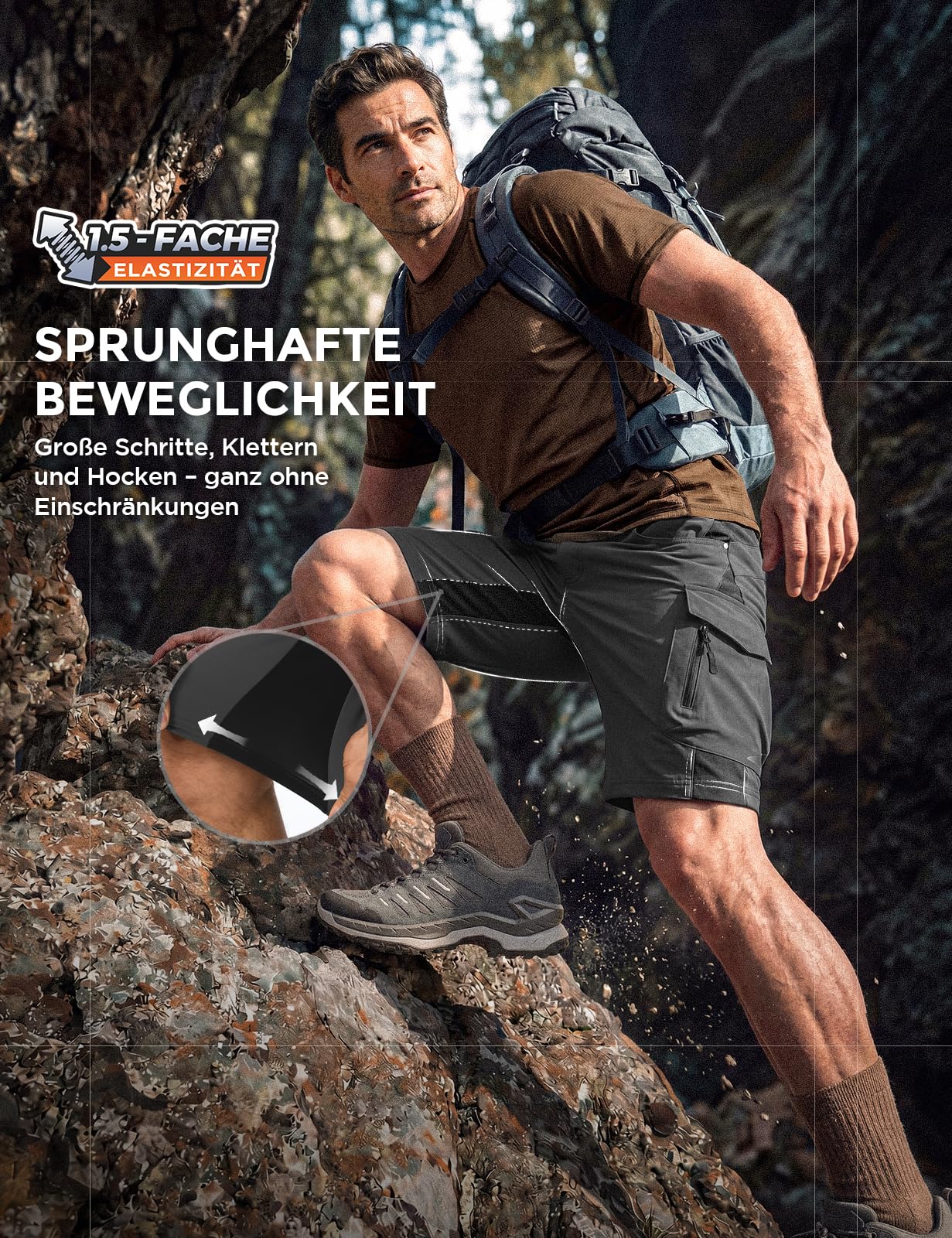 Wespornow Shorts Cargo Hommes 6 Poches Pantalons Travail VTT Stretch Randonnée Estivale