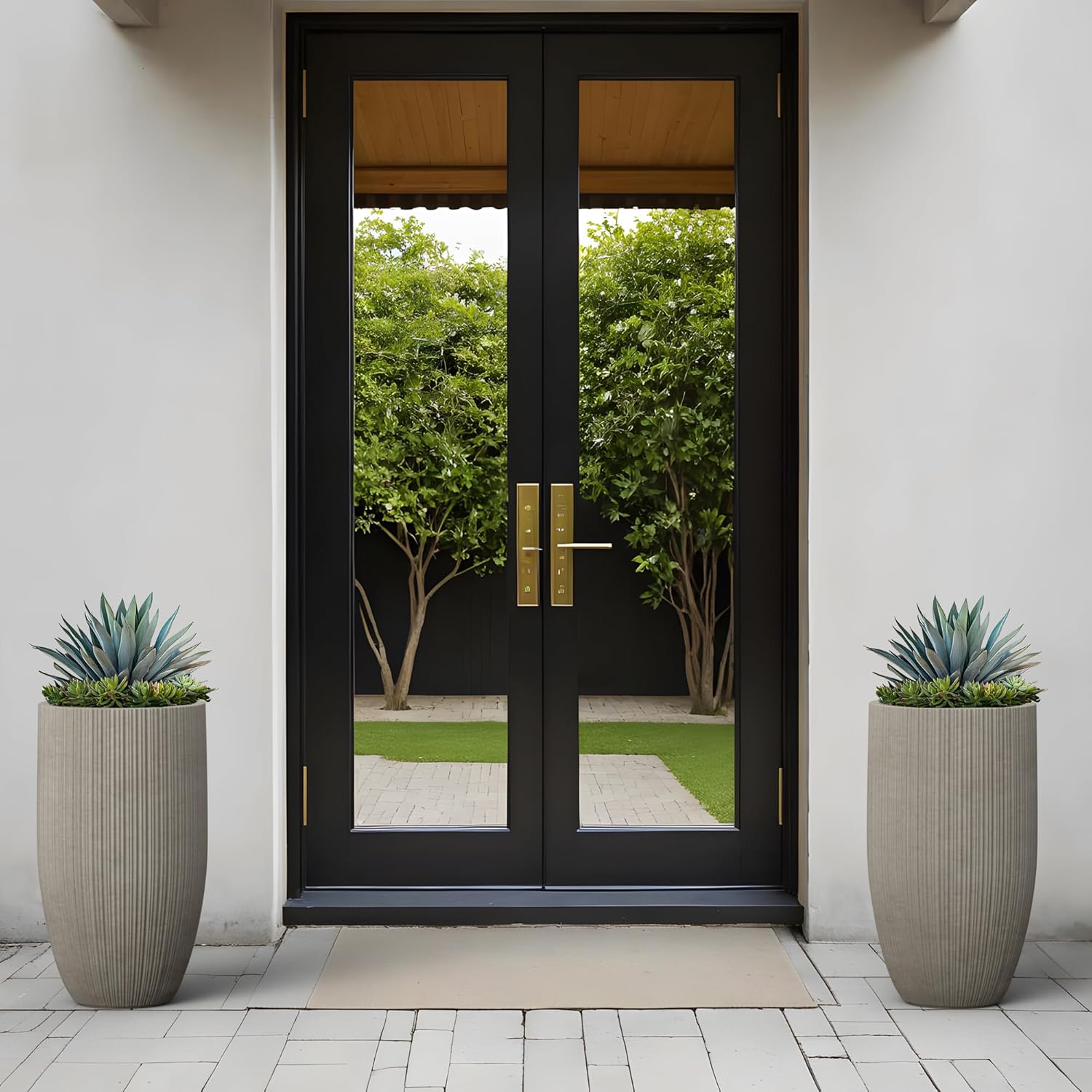 Kante 24 Inch Tall Round Concrete Planter, Large Plant Pots with Drainage Hole for Indoor Outdoor Plants, Modern Decor for Garden, Home, Patio, Porch, Weathered Concrete