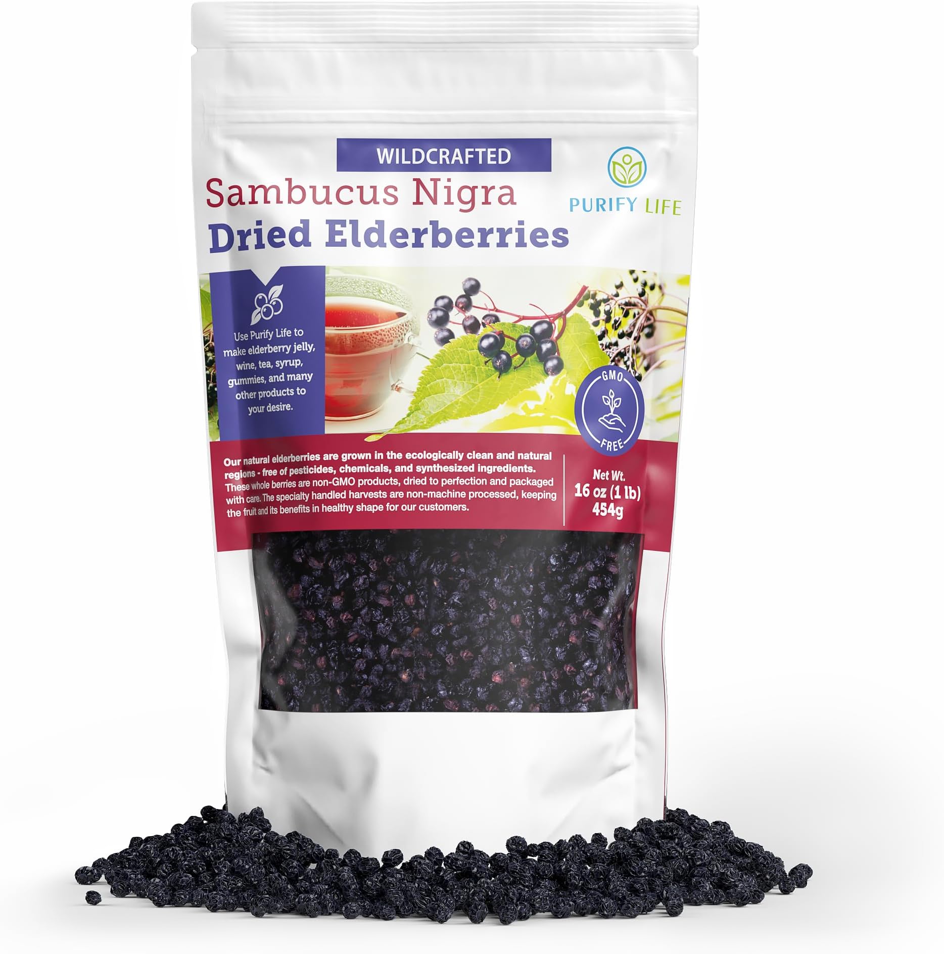 Certified USDA 100 Organic Dried Elderberries 1lb Bulk