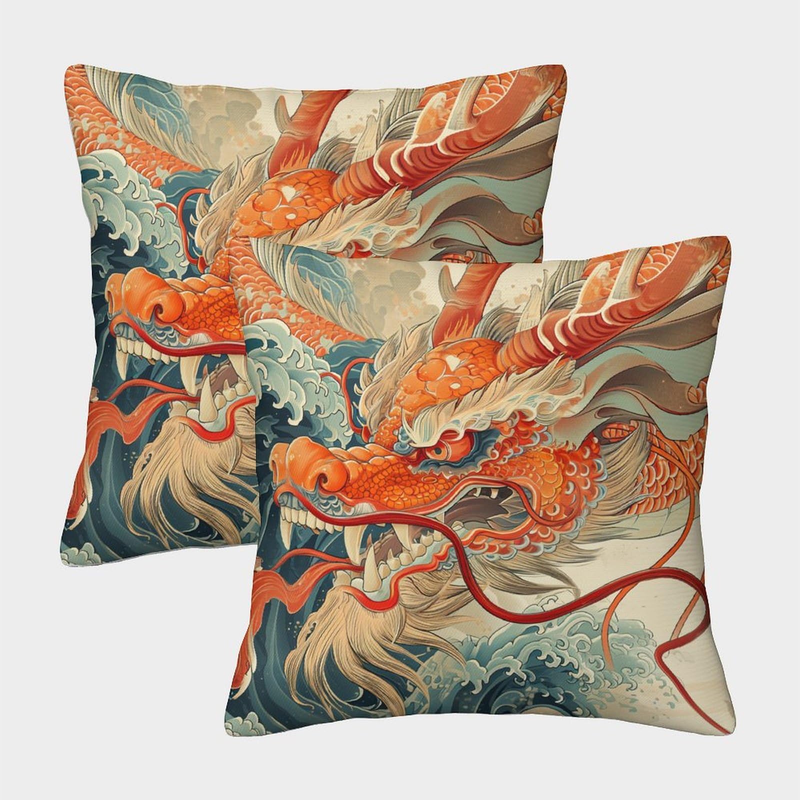 Nraopevvd Style-3 Dragon Cushion Cover Set Of 2 Decorative Machine Washable Pillowcases Square Pillow Cases With Invisible Zipper Cushion Covers For Sofa Car Bed Outdoor Decor Throw Pillow Case 40X40cm