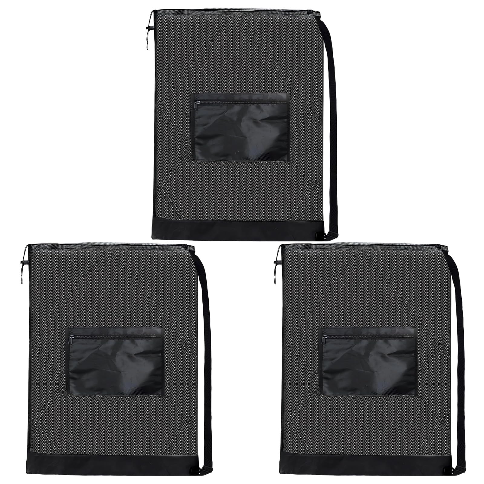 3 Stk. Mesh-Balltaschen für Fußball und Basketball, große Balltasche mit Seitentasche, verstellbarem Schultergurt, Zugbeutel für Sporttraining und Reise, geeignet für bis zu 12 Bälle, schwarz