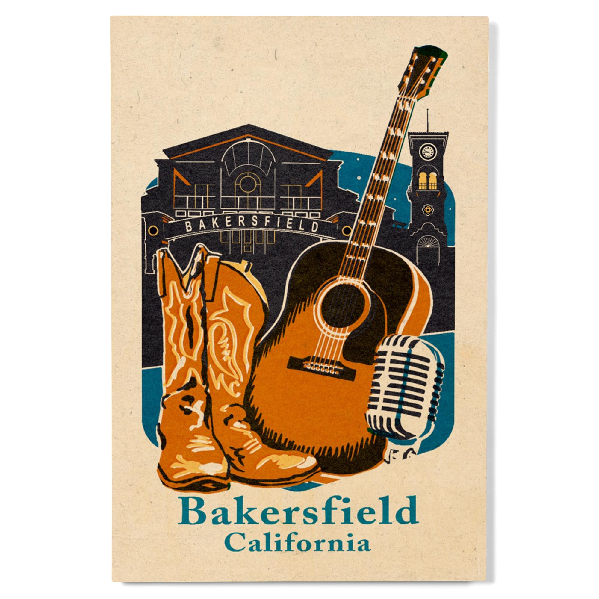 Lantern Press 12x18 Inch Premium Wood Sign Ready to Hang Wall Decor Bakersfield California Woodblock