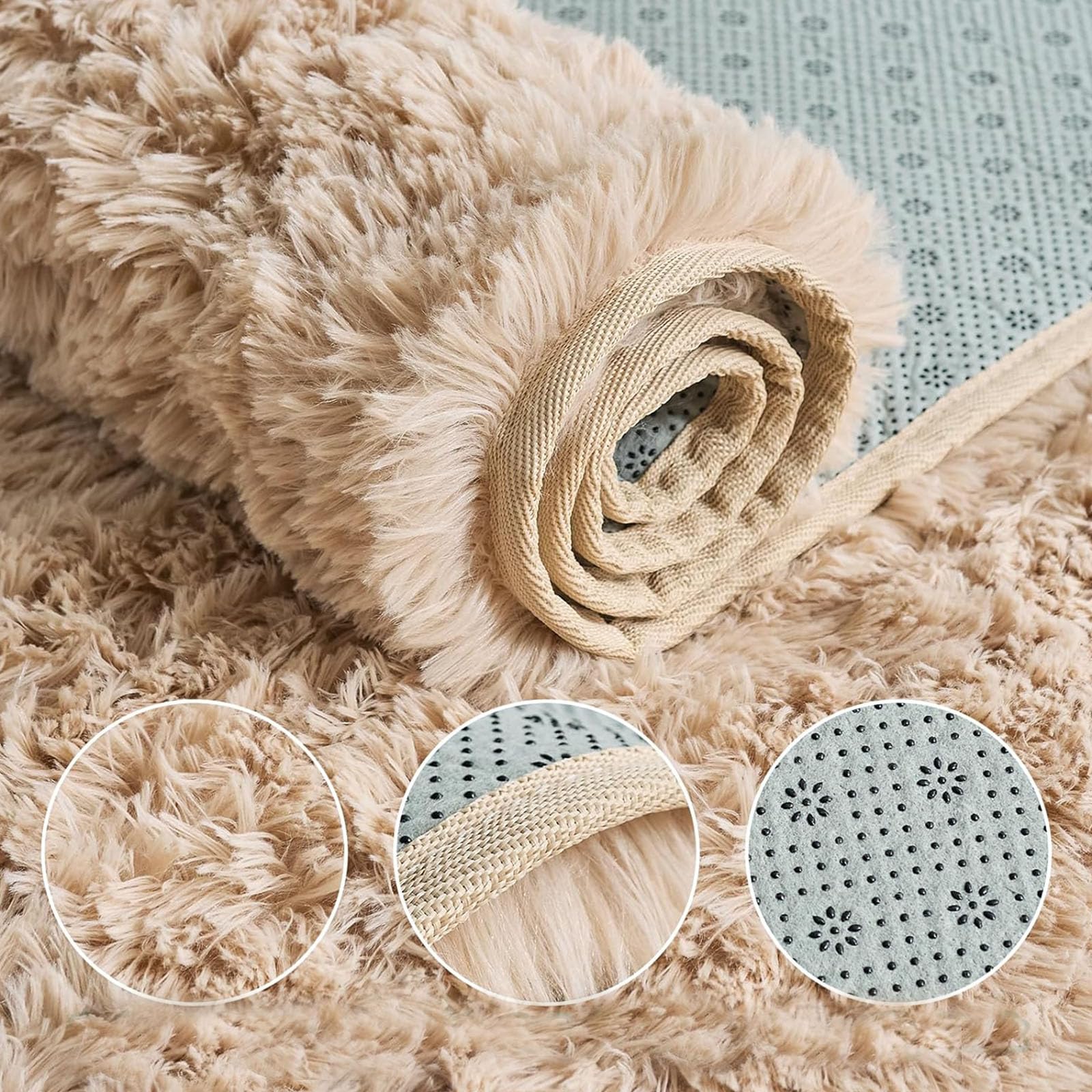 Tappeto Soggiorno a Pelo Lungo 70 x 340 cm con Fondo Antiscivolo, Super Morbido Tappeto Antiscivolo a Pelo per Sala da Pranzo, Cucina, Ufficio, Beige