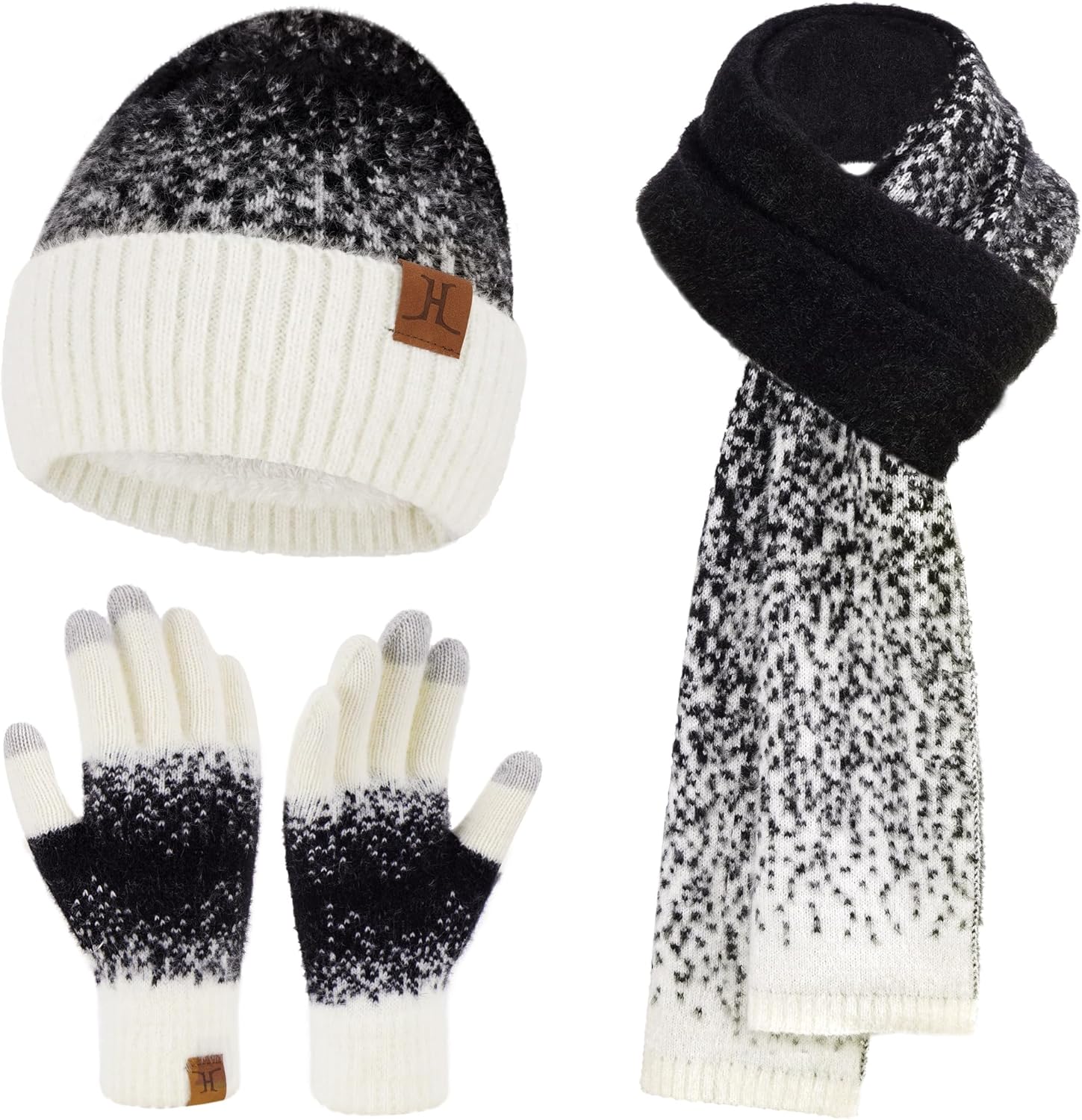 Womens Winter Knit Beanie Hats and Touchscreen Gloves Long Scarf Set with Warm Fleece Lined Skull Caps Scarves for Women