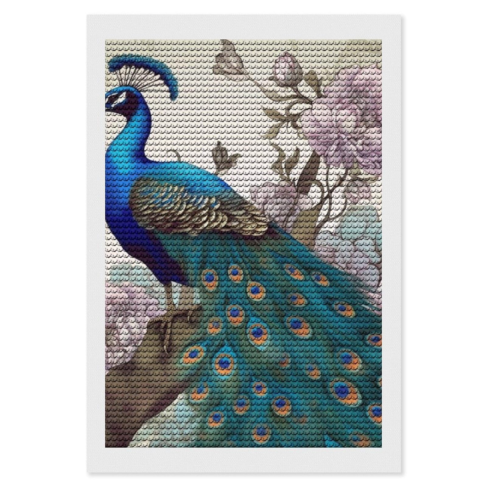 FodPand Diamond Art Kits for Adults, 5D Aurora Diamond Painting Kits for Beginners, Peacock Floral DIY Full Drill Dots Gem Art Paint Crafts for Home Wall Decor 8"x12"