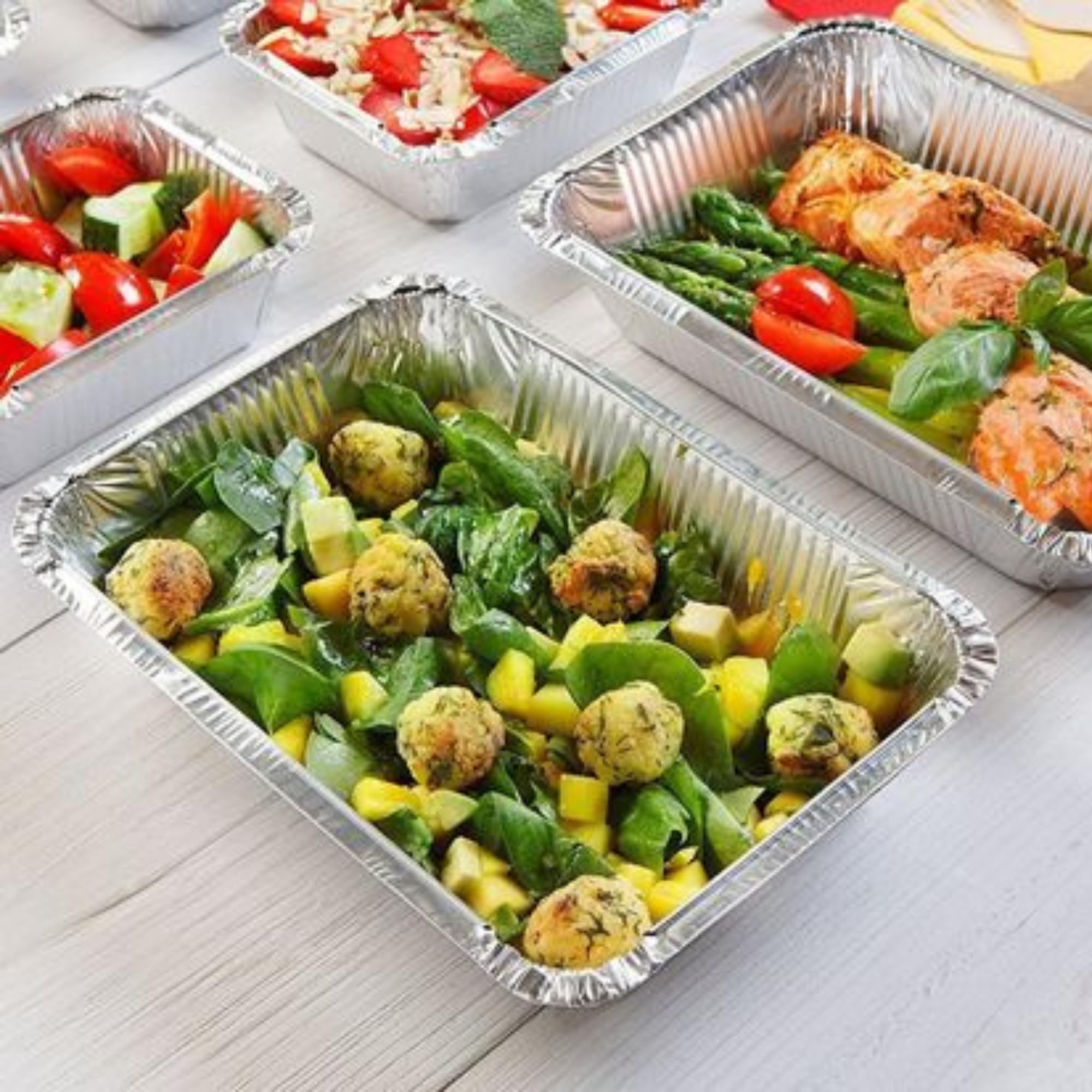 ACESA - Envases de Aluminio Desechables con Tapa – 100 bandejas de Aluminio Desechables - Bandeja para Horno - Envases aluminio desechables para alimentos - Ideales para eventos (900ml)