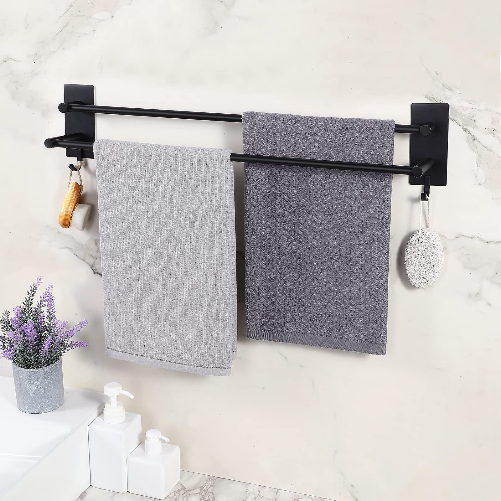 Handdoekhouder - 60 cm zelfklevend handdoekenrek, SUS304 roestvrijstalen badkamer handdoekhouder voor handdoeken, handdoekhouder zonder boren, voor badkamer en keuken (zwart