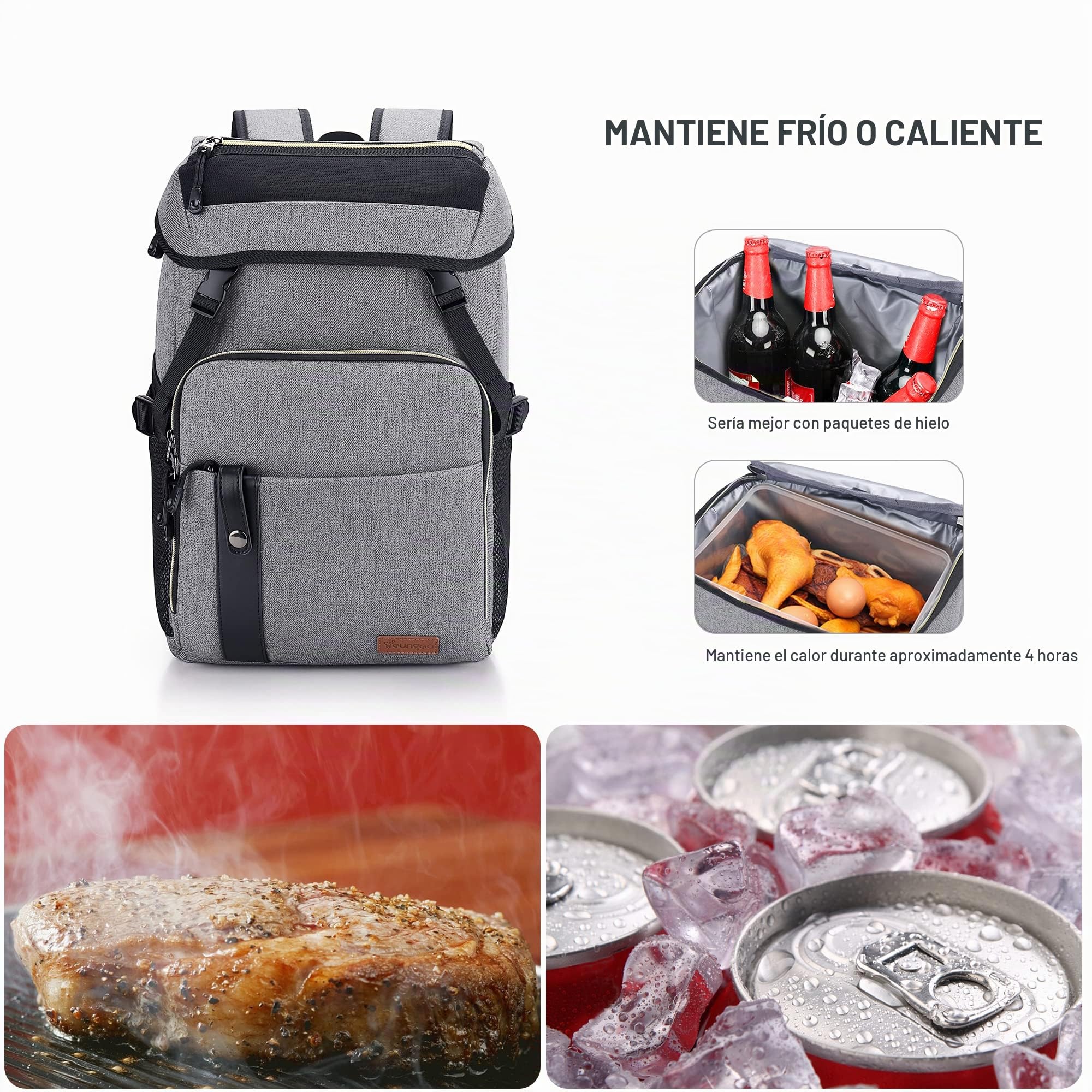 Mochila Nevera Isotermica 30L, Gran Capacidad Nevera Mochila Bolsa Térmica, Impermeable Mochila Picnic Portatil para Familiares la Playa/Picnic/Camping/Barbacoa/Senderismo Gris Claro