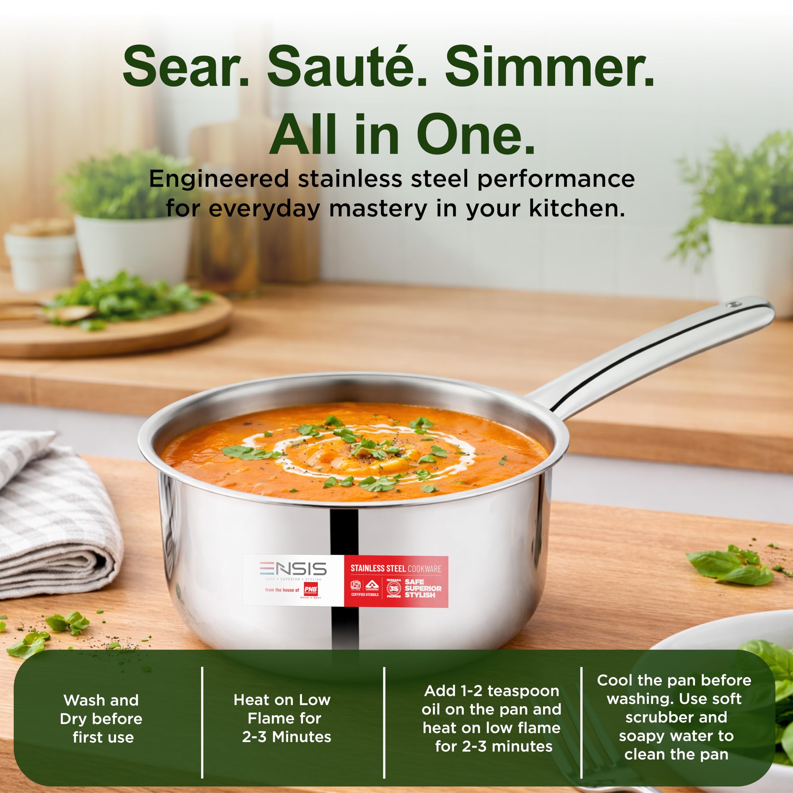 ENSIS triply Sauce pan with Lid | Stainless Steel Cookware | 1.14 Liter Sauce Pan for Tea | 14 cm Induction Saucepan Stainless Steel - 5 Year Warranty | Saucepan with lid (14 cm) — Amazon image 8