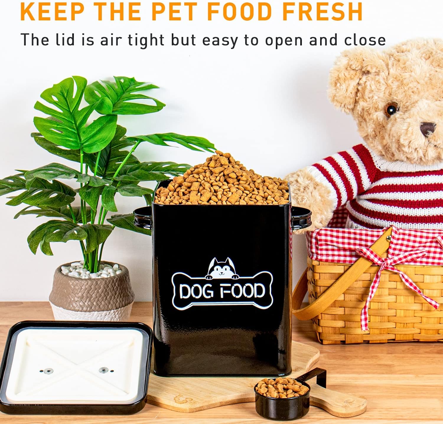 Pet Supplies : Vumdua Cat and Dog Food Storage Container with Serving Scoop - Airtight Pet Food Storage with Lid, Farmhouse Dog Treat Container, Great Gift for Dog Owners, Black : 