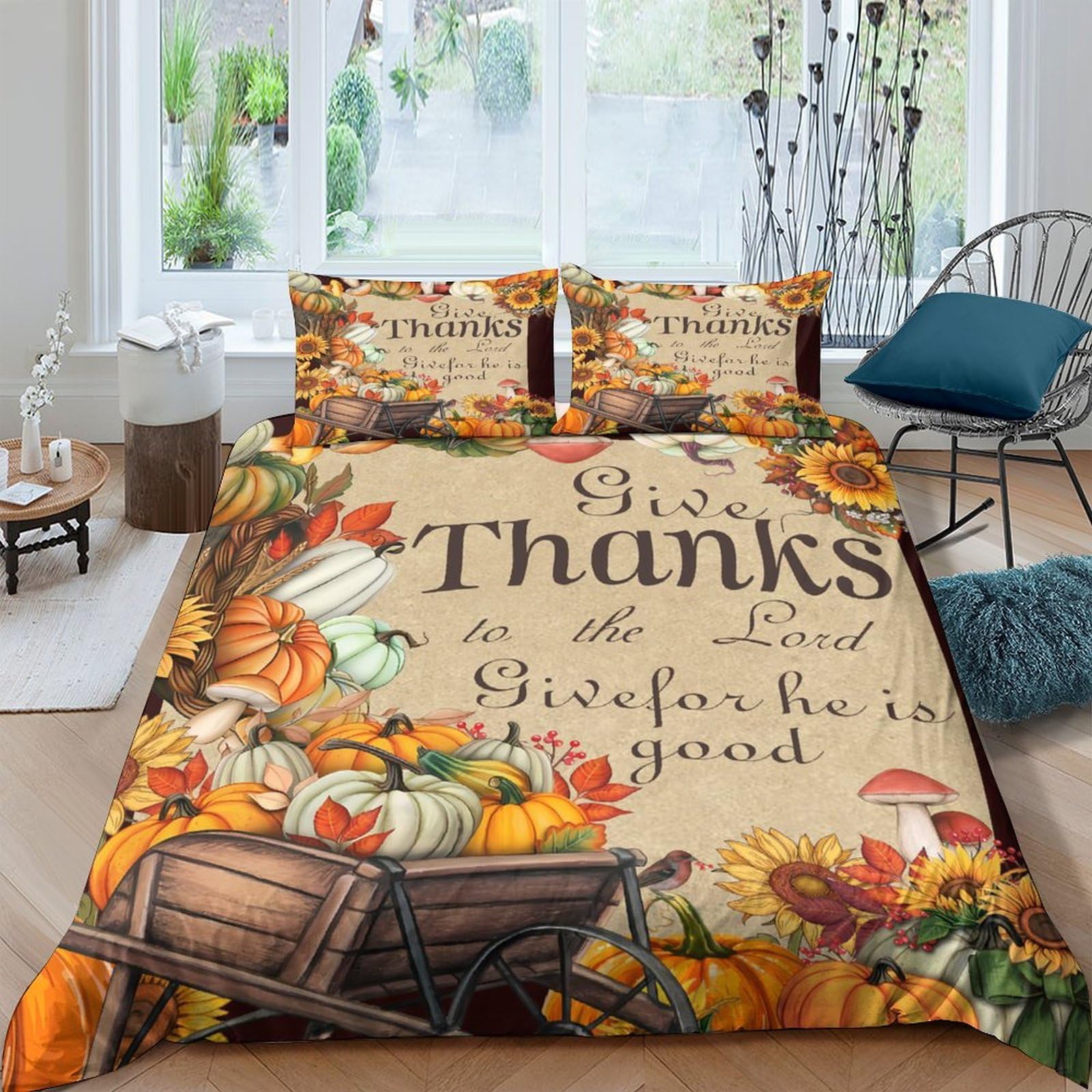 Ctjqhvkz Style-2 3D Printed Autumn Harvest Fitted Sheet Microfiber Soft Sunflower Pumpkin Bed Cover For Bedroom Guest Room Decor Single（135X200cm）