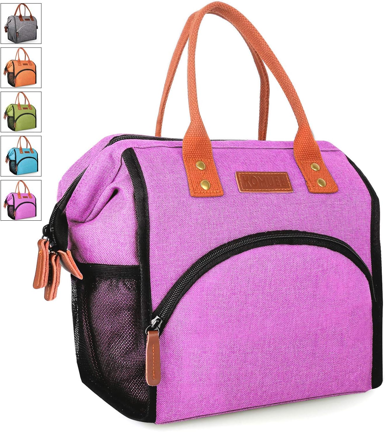 Lunch Bag, KOMUEE Insulated Lunch Box Wide-Open Lunch Tote Bag Large Drinks Holder Durable Nylon Thermal Snacks Organizer for Women Men Adults College Work Picnic Hiking Beach Fishing (pink)