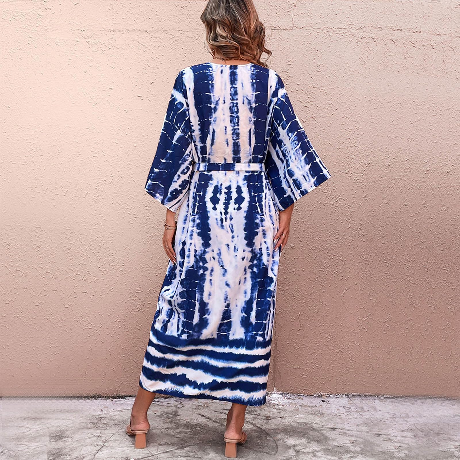 Kimono de plage ouvert sur le devant pour femme avec bande de taille, cardigan long de plage ouvert sur le devant