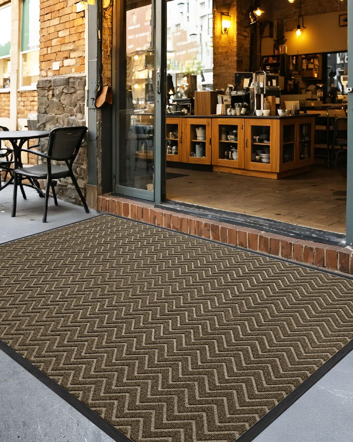 DEXI Front Door Mat Outside Entrance, 4x6 ft Rubber Entry Doormat Heavy Duty, Welcome Mats Non Slip for Inside House Floor Entryway Back Doors Exterior Patio, Chevron Brown