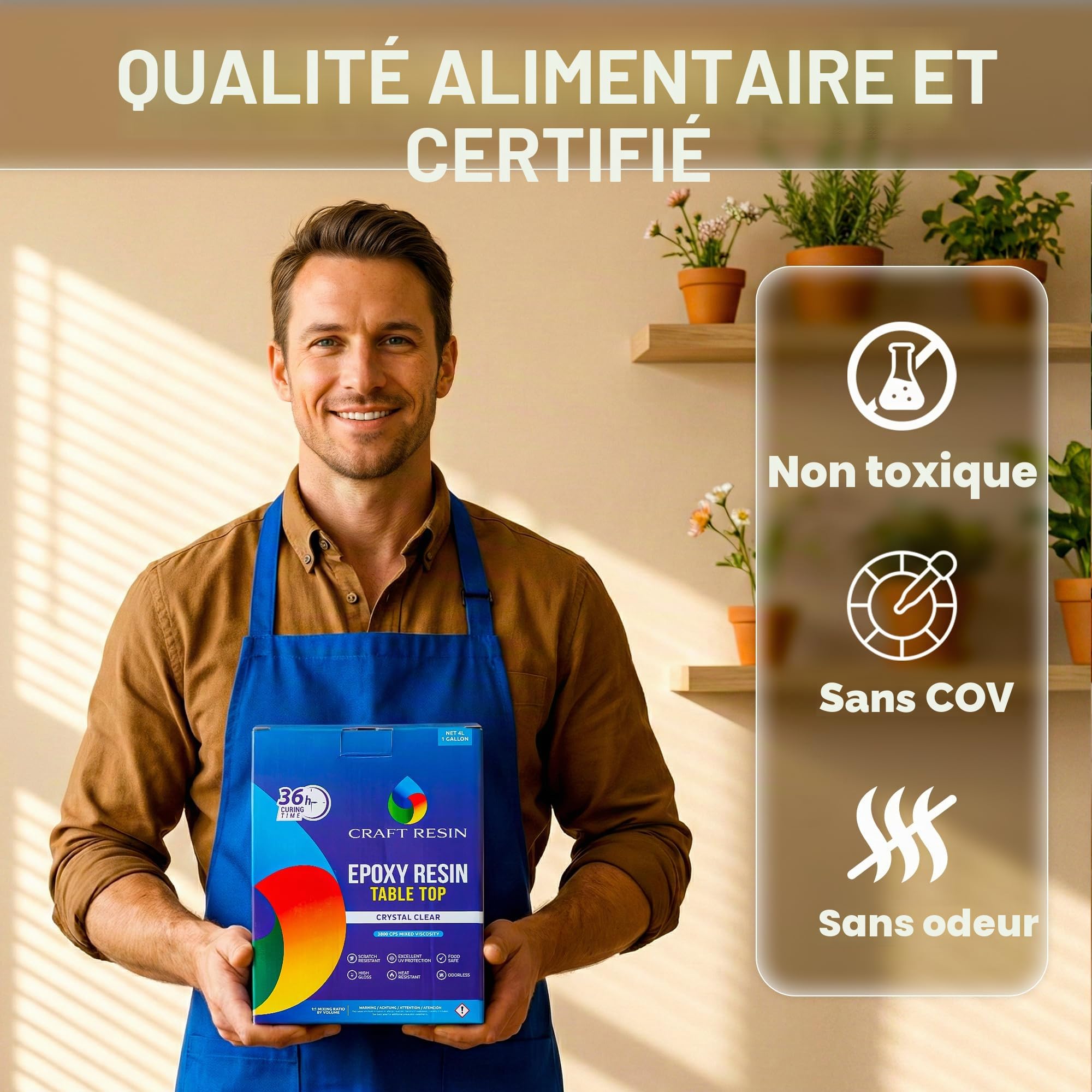 CRAFT RESIN Résine Époxy pour Plateaux de Table 8L (1:1) – Cristalline, Haut Brillant, Anti-UV, auto-Nivelante – Resine Epoxy Transparente pour Plans de Travail & Comptoirs