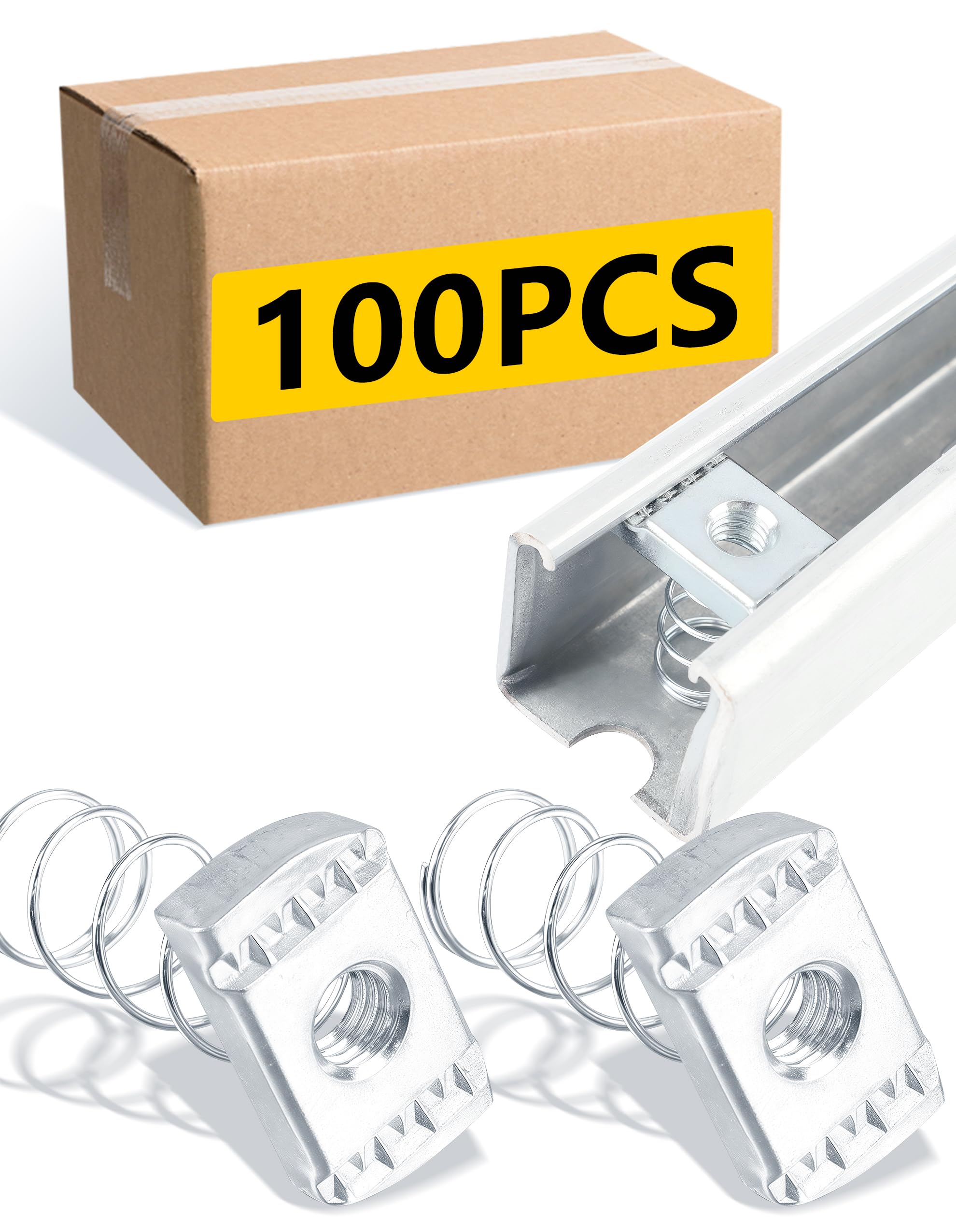 SIHAI 100 Pcs 3/8-16" Strut Channel Nuts, Long Spring Nuts with Zinc Electroplate Finish, for Use with Standard 1 5/8” Unistrut Channels