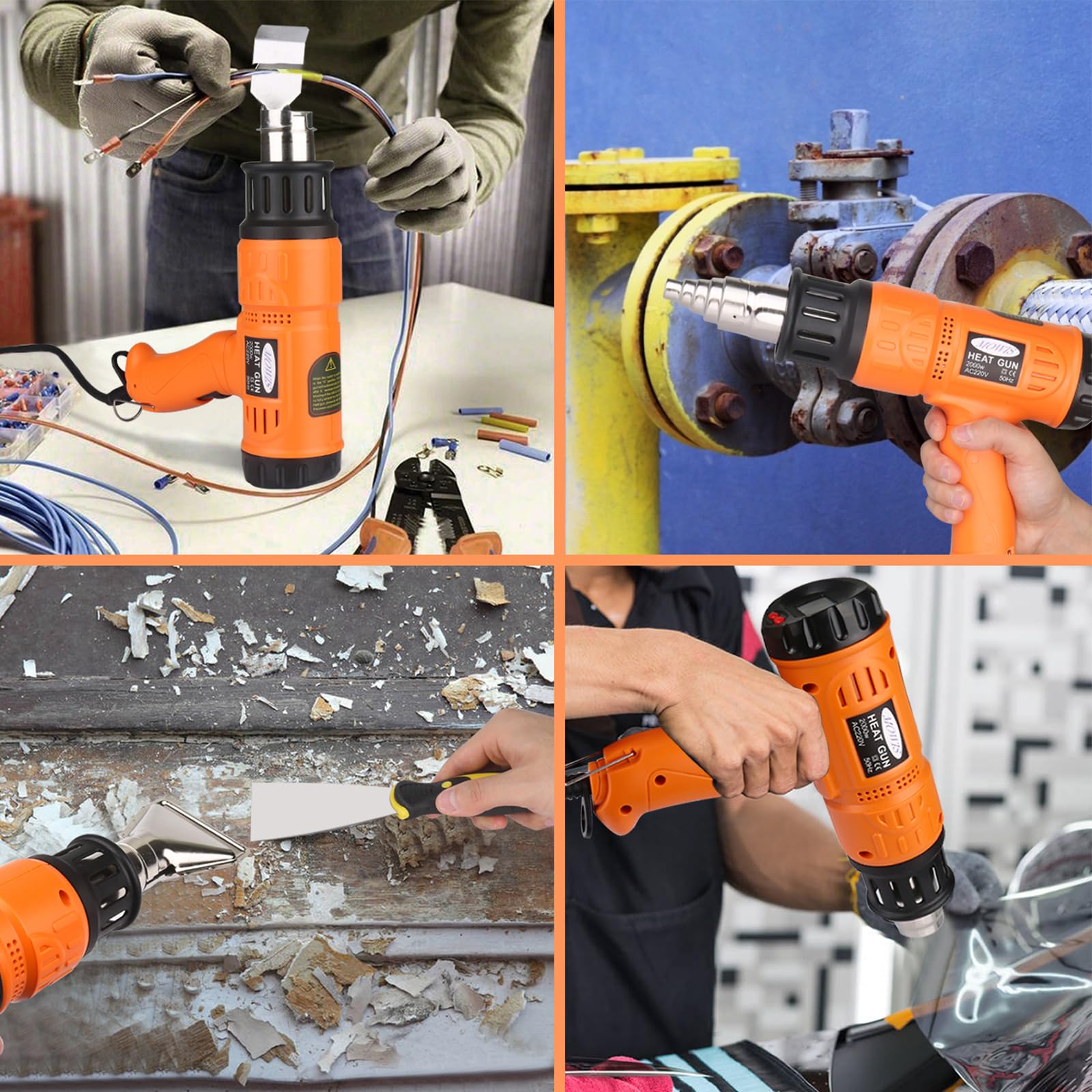 2000W Pistola ad Aria Calda MOWIS Professionale Pistola Termica con LCD Display 600°C Temperatura Regolabile, Per restringere il PVC, accendere il carbone, rimuovere la vernice, Arancione