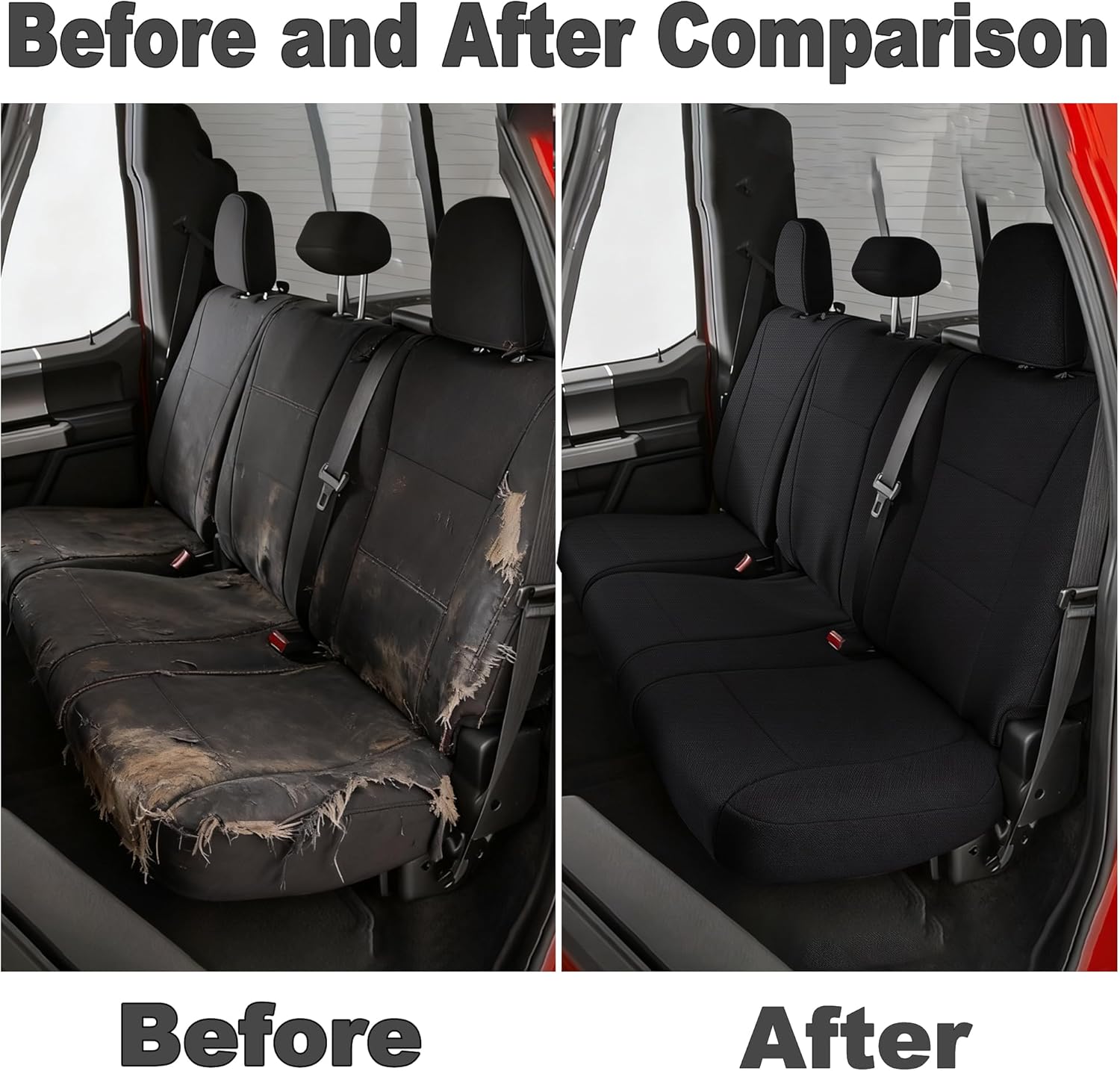 Oxford Fabric Seat Covers for Ford F150 XLT/Lariat 2014 for Ford F250 F350 F450 F550 XLT/Lariat 2015-2021 Front Row Split Bench with Center Console Access - Black