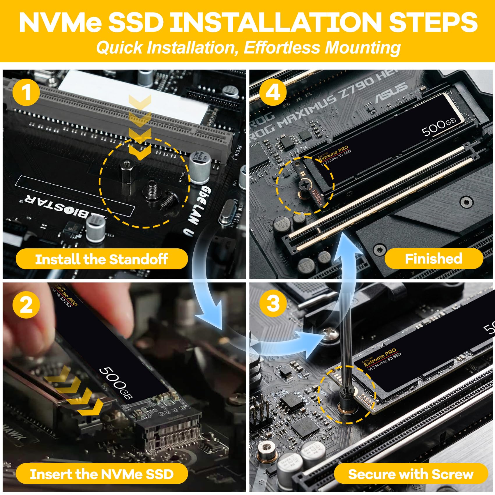 IEAWISL M.2 SSD Screws Kit, NVMe Screws for ASUS MSI Gigabyte Asrock Motherboard, 34Pcs M.2 SSD Screws Standoffs for Laptop PC Repair & DIY, Screwdriver Included (Black) - 3